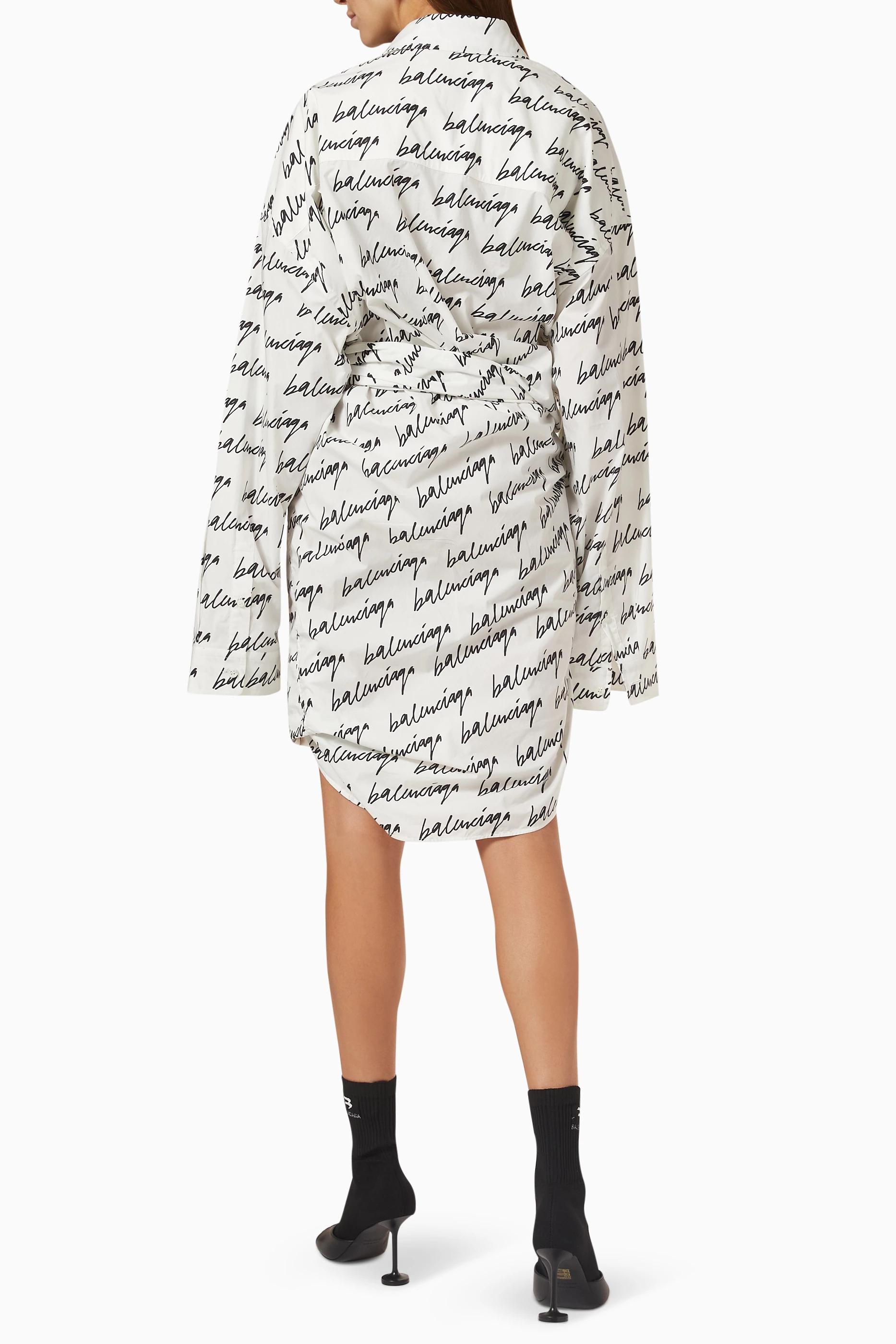 ワンピース BALENCIAGA Woman Dress White 837569TSVE7 9012 Balenciaga Logo Monogram Asymmetric Shirt Dress, Brand Size