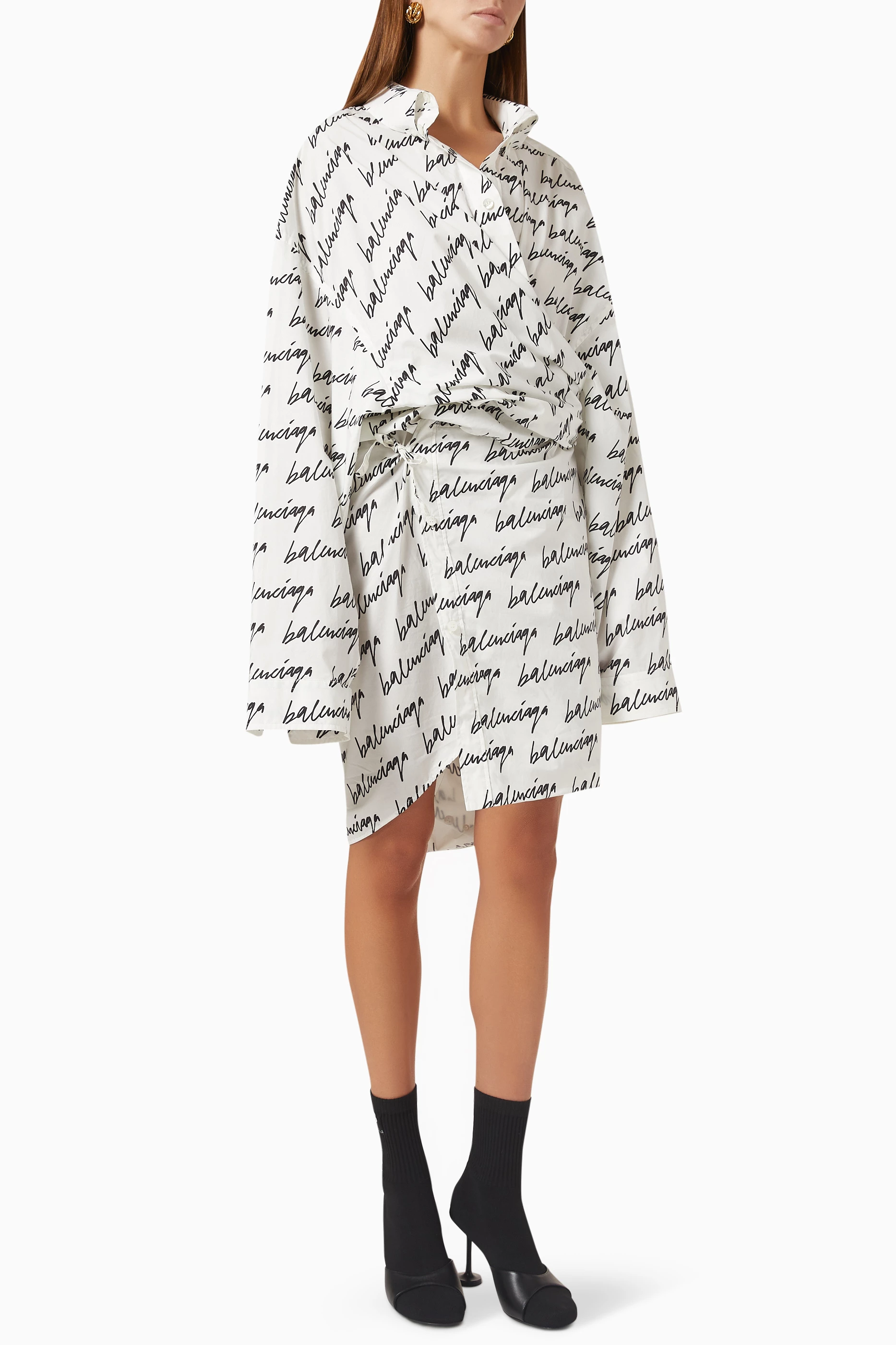 Buy Balenciaga White Logo Wrap front Mini Dress in Viscose For Women Online Ounass Saudi