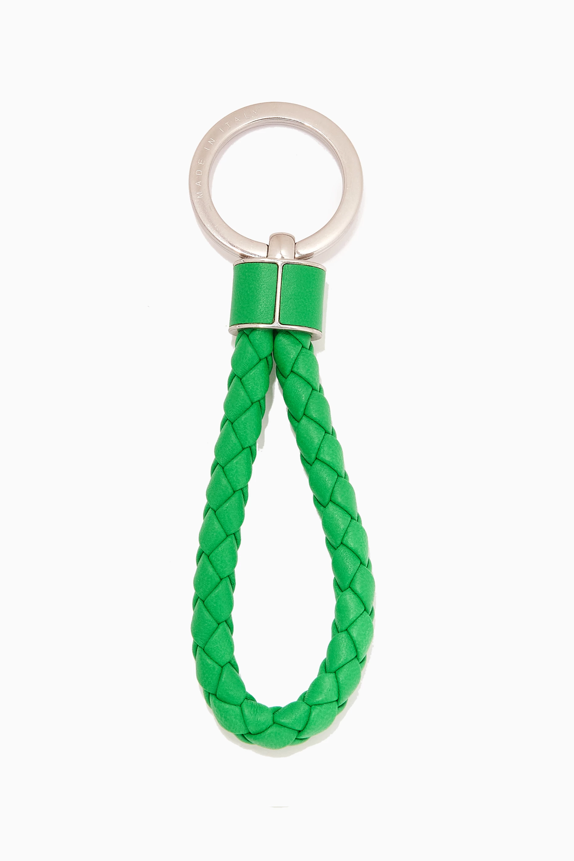Buy Bottega Veneta Green Key Ring in Intreccio Leather For Men