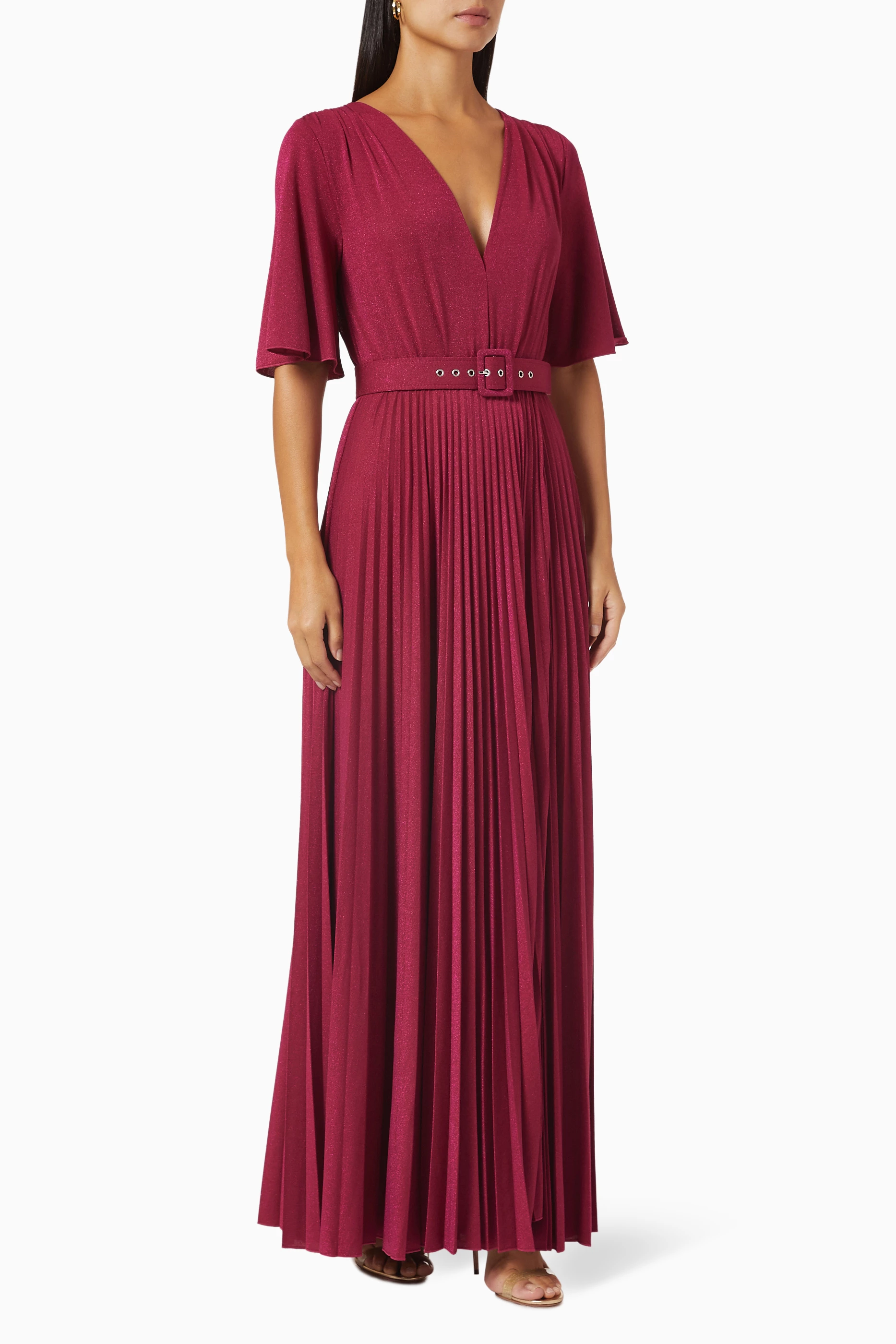 Buy Marella Burgundy Dire Pleated Maxi Dress in Lurex-jersey For Women  Online | Ounass Saudi