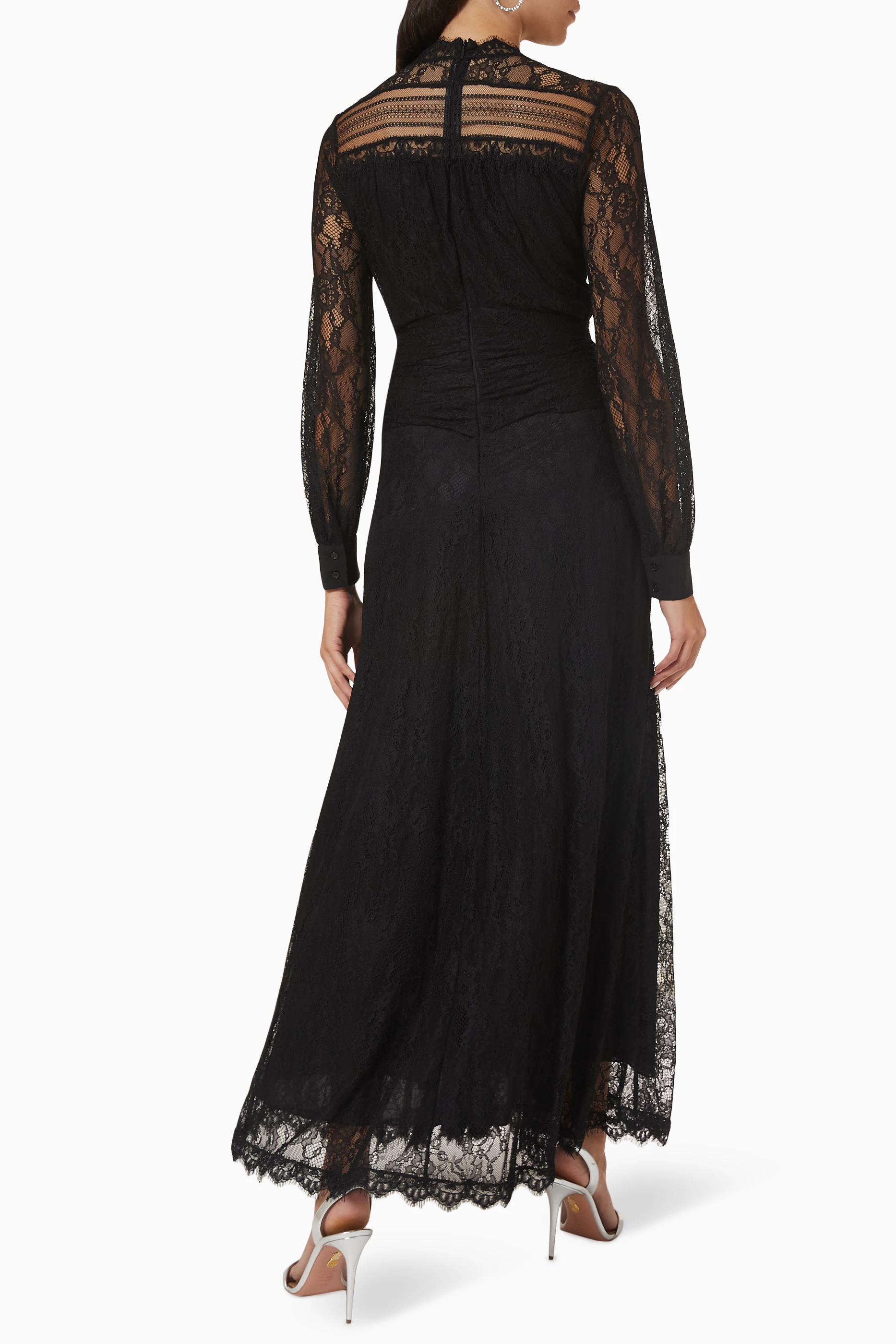 simple black lace dress Black Floral Lace Long Sleeve Ruffle Hem Mini Dress