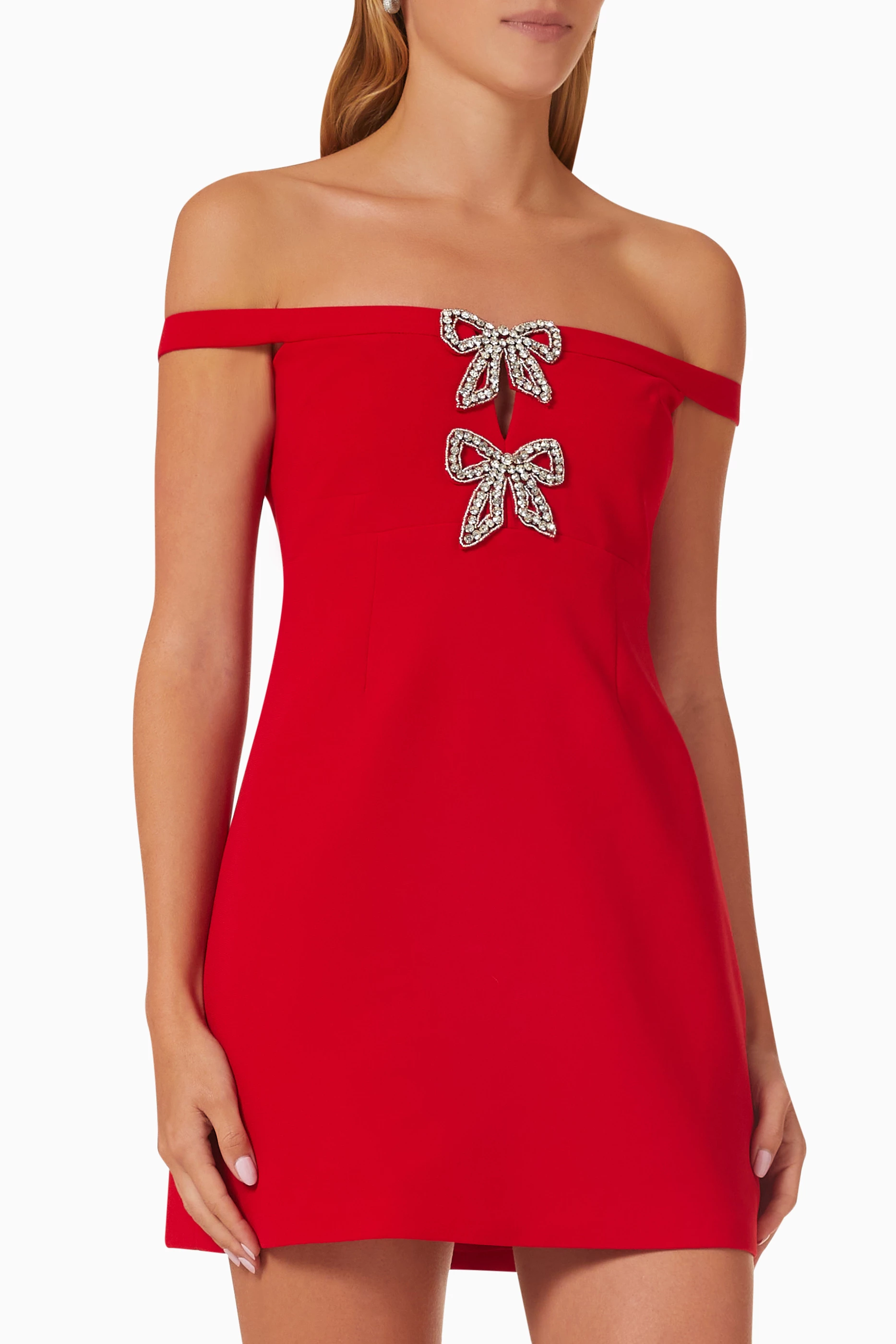 Buy Self-Portrait Red Bow Mini Dress in Crepe For Women Online | Ounass  Saudi