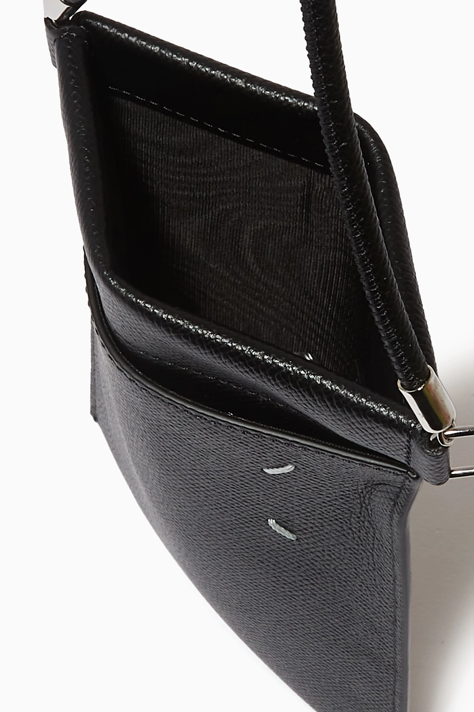 Buy Maison Margiela Black Four-stitch Phone Pouch in Leather For