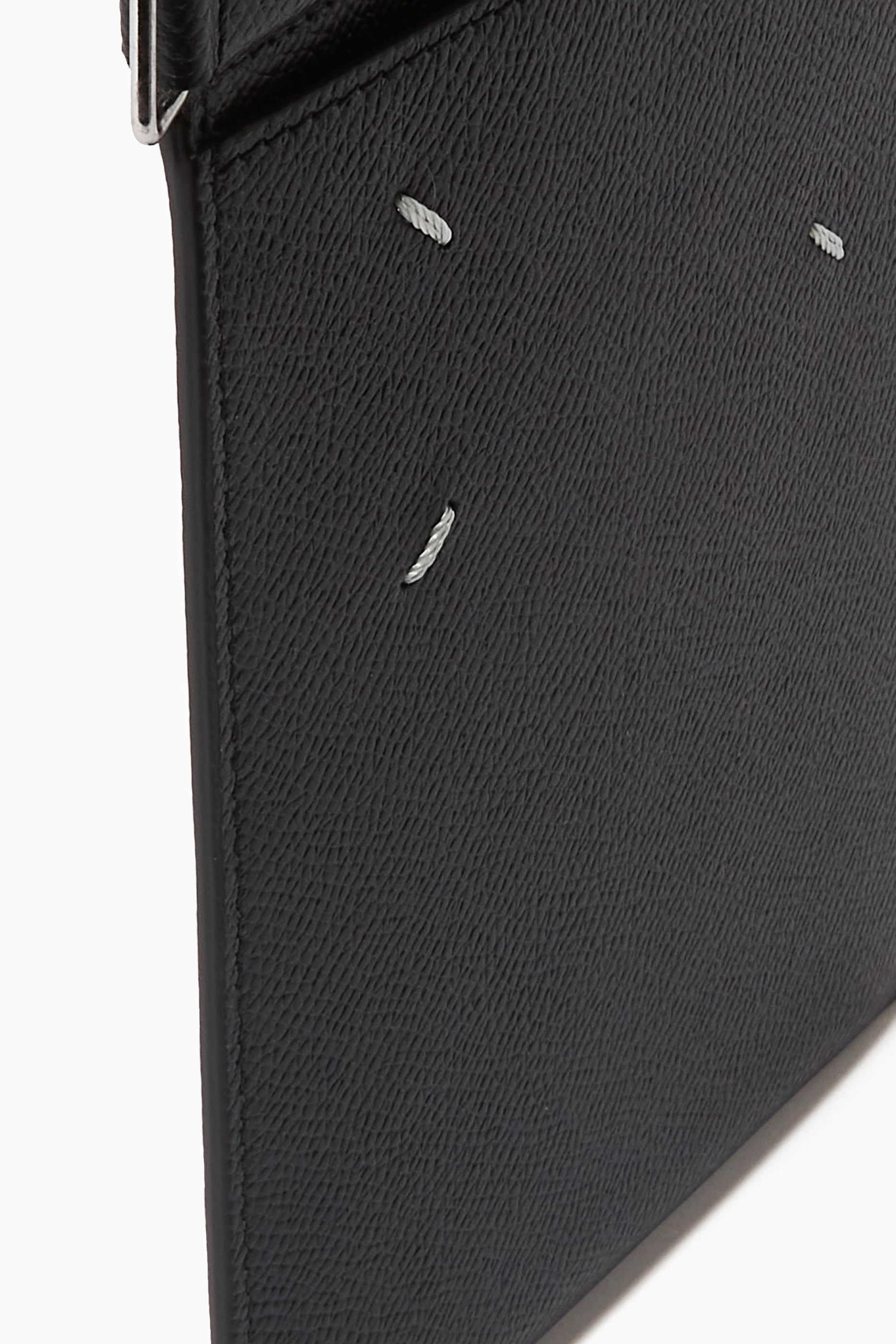 Buy Maison Margiela Black Four-stitch Phone Pouch in Leather For