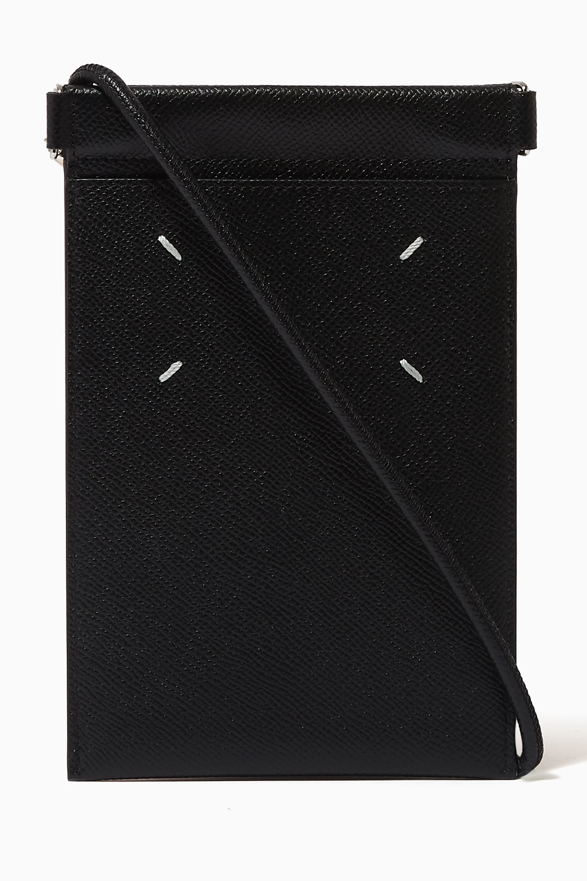 Buy Maison Margiela Black Four-stitch Phone Pouch in Leather For