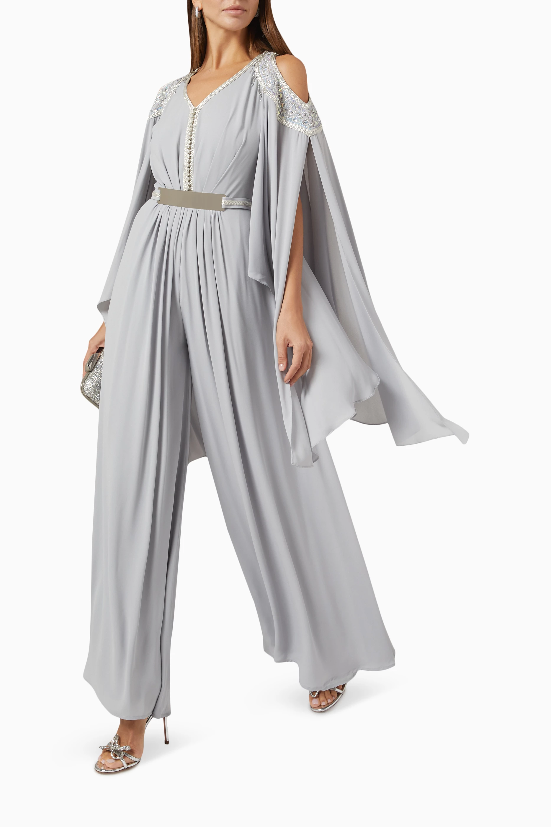 Buy Eleganza La Mode Grey Moroccan Jumpsuit in Soft Crepe For
