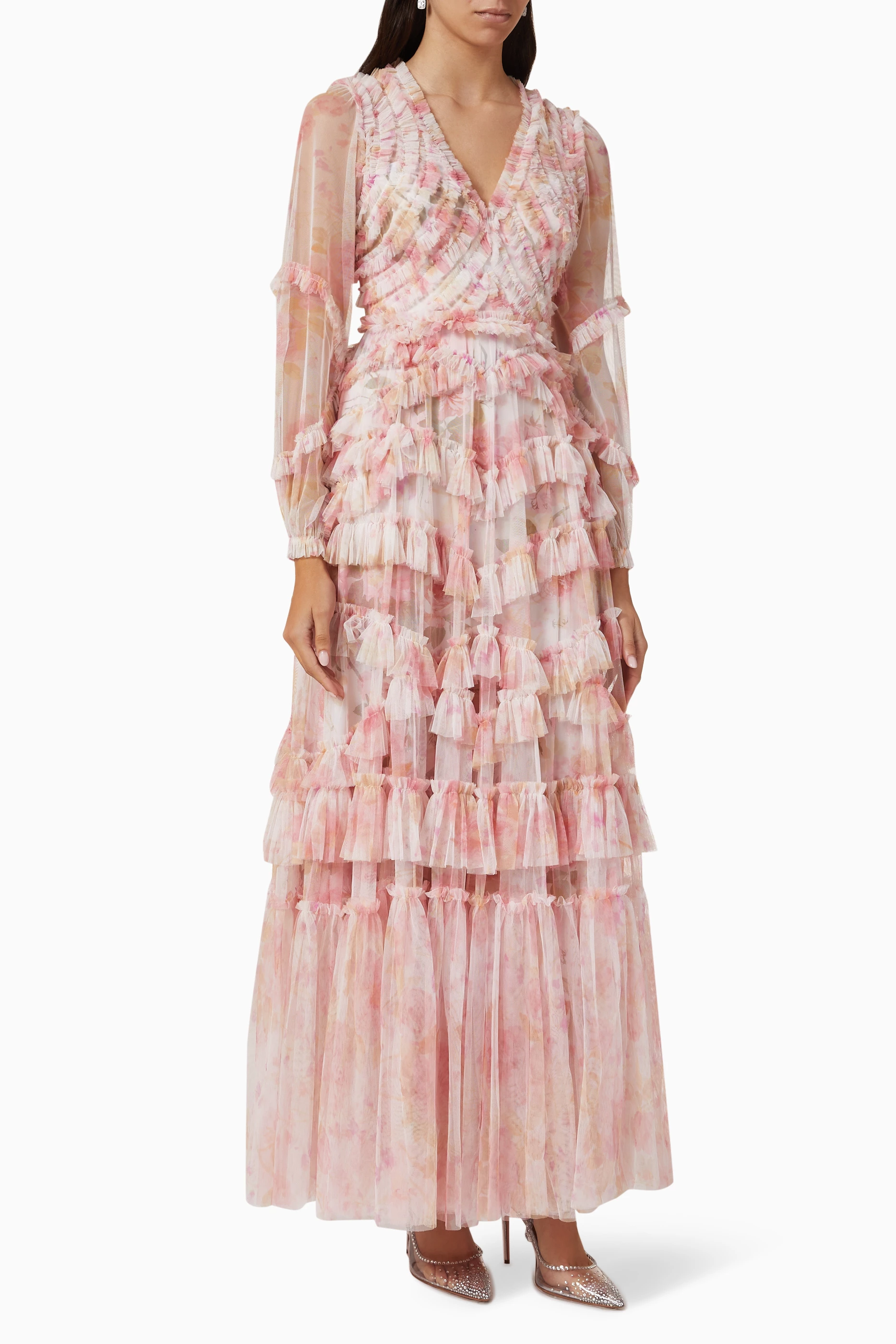 Buy Needle & Thread Pink Rose Bluebell Ruffle Maxi Dress in Tulle