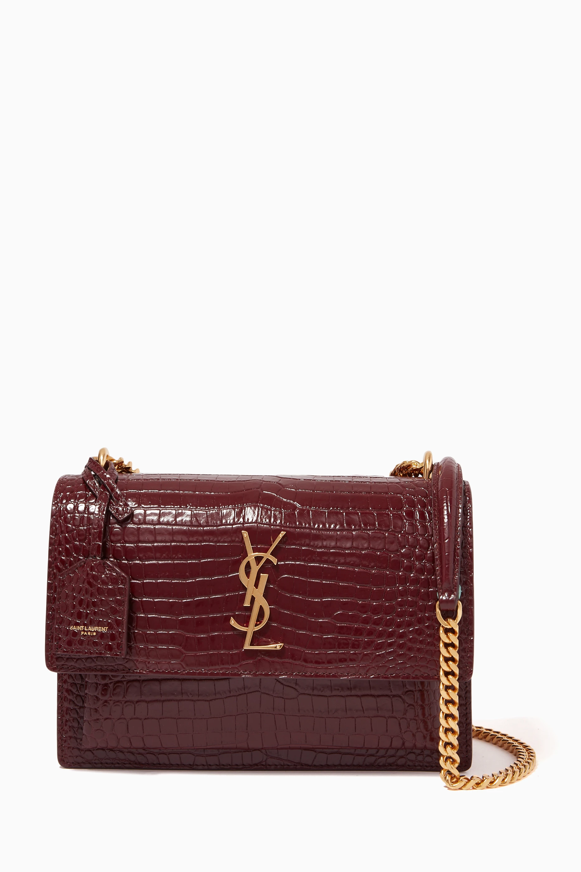 Buy SAINT LAURENT Burgundy Medium Sunset Chain Shoulder Bag in Croc embossed Leather For Women Online Ounass Saudi