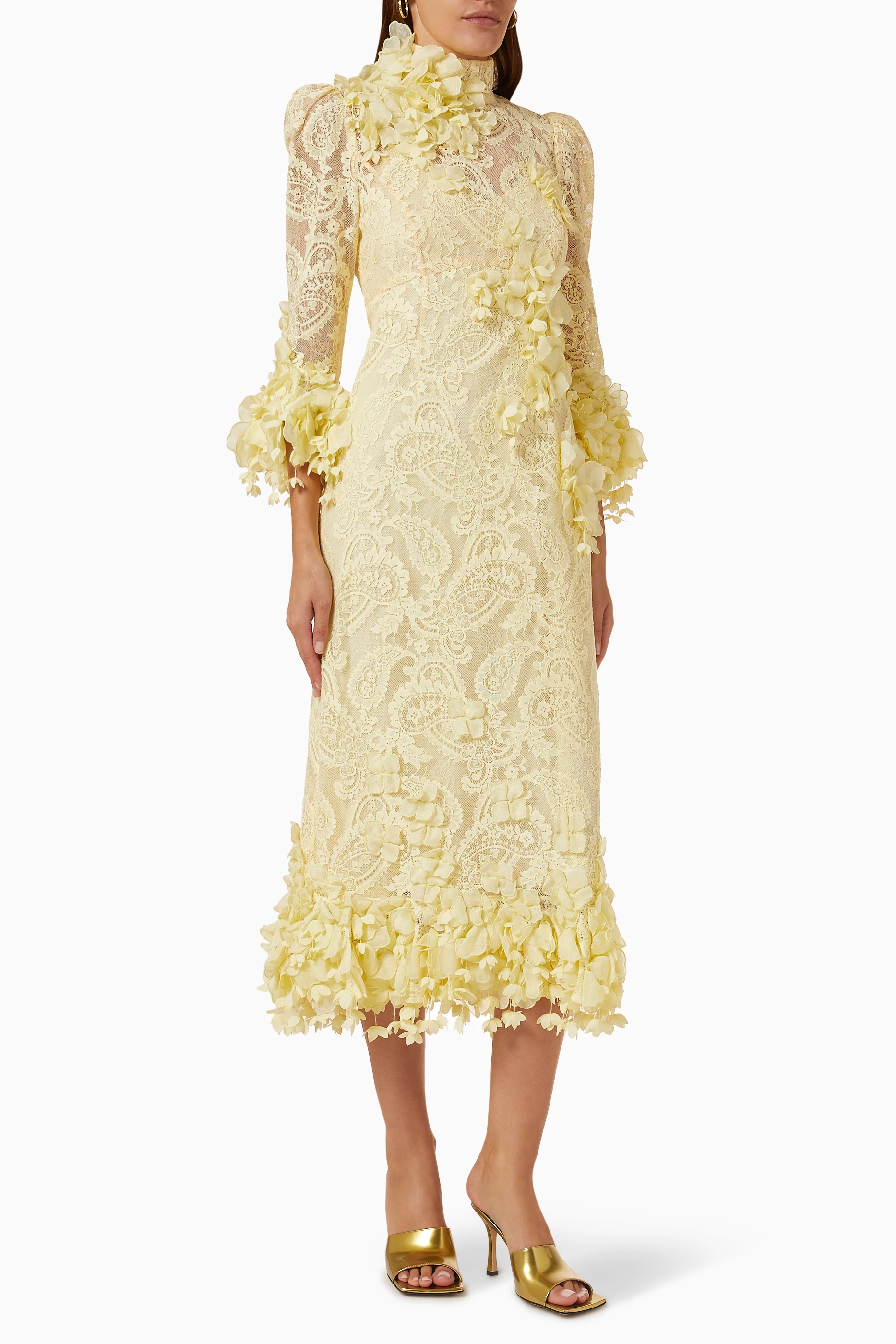 Buy Zimmermann Yellow High Tide Midi Dress in Lace For Women Online Ounass Saudi