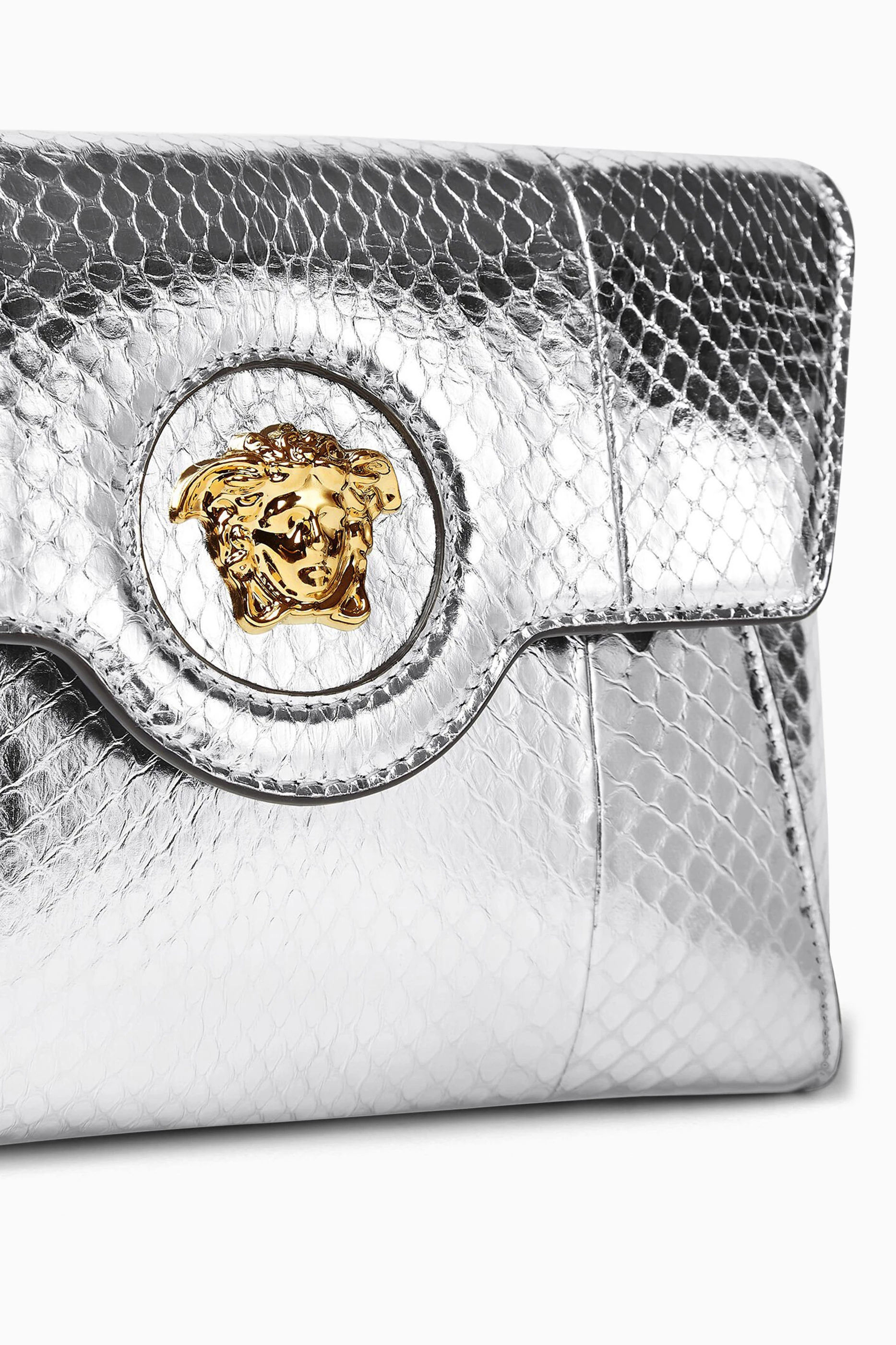 Buy Versace Silver La Medusa Envelope Clutch in Metallic Leather For Women Online Ounass Saudi