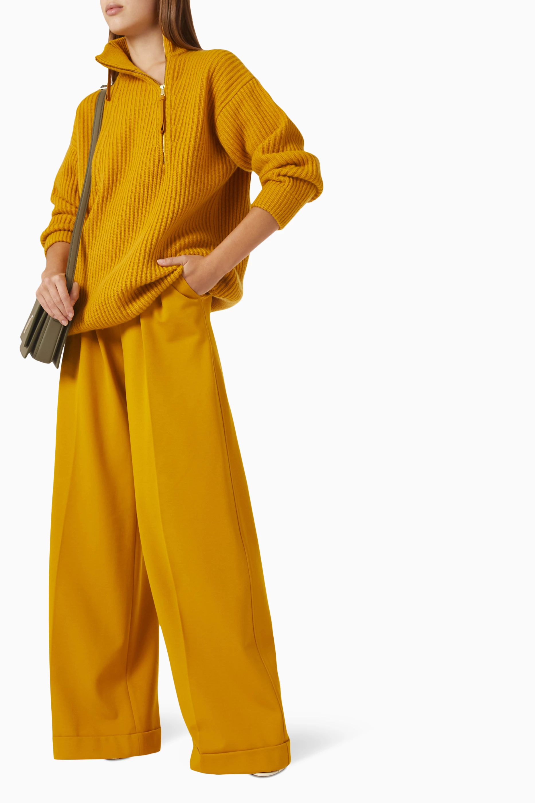 Buy Max Mara Yellow Avoriaz Zip up Turtleneck Sweater in Cashmere Wool blend For Women Online Ounass Saudi