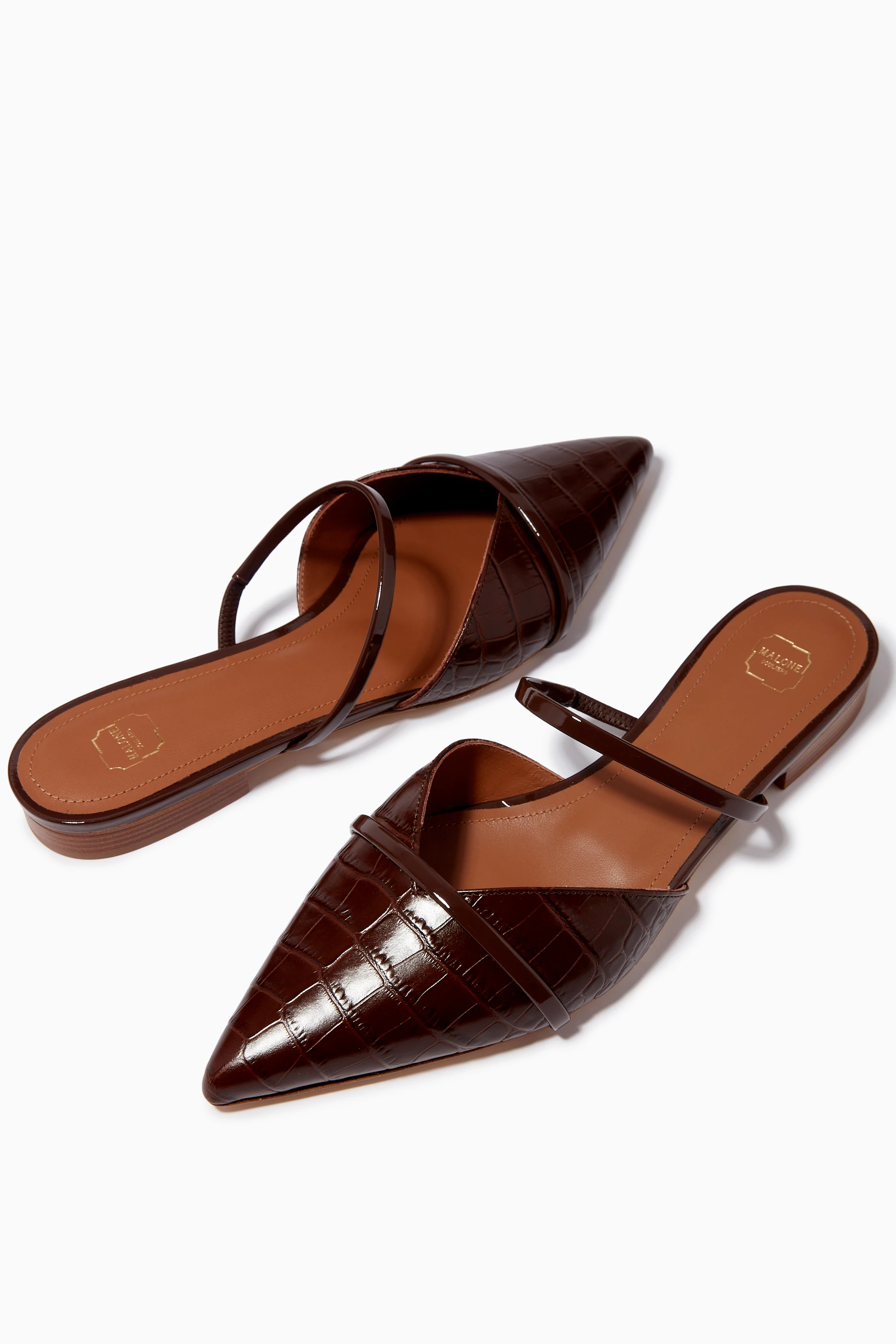 VIP【関税送料無料】希少 MALONE SOULIERS BROWN LEATHER FLATS Buy Malone Souliers Brown Frankie Flats in Croc-embossed