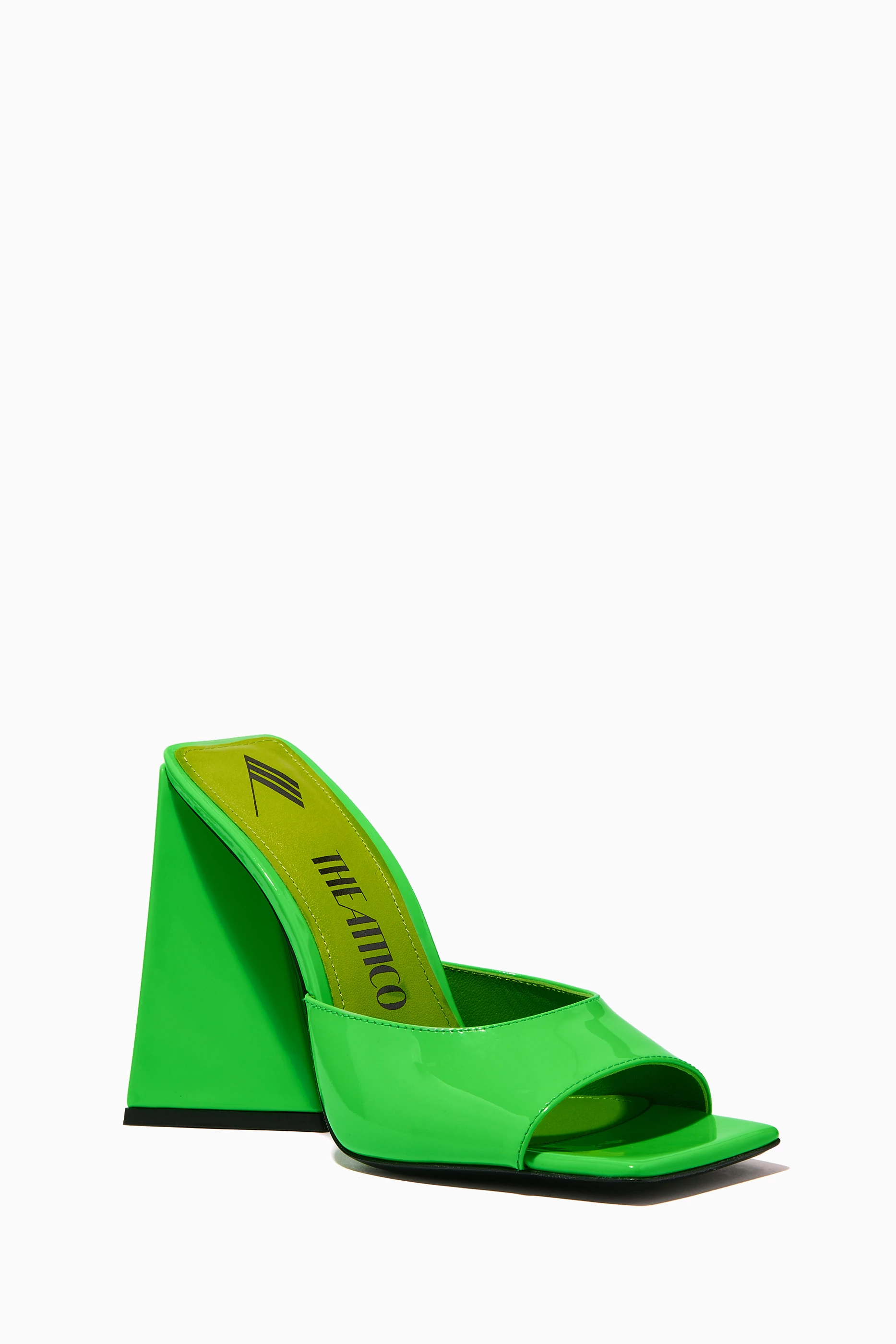 Buy The Attico Green Devon 115 Mules in Patent Leather For Women