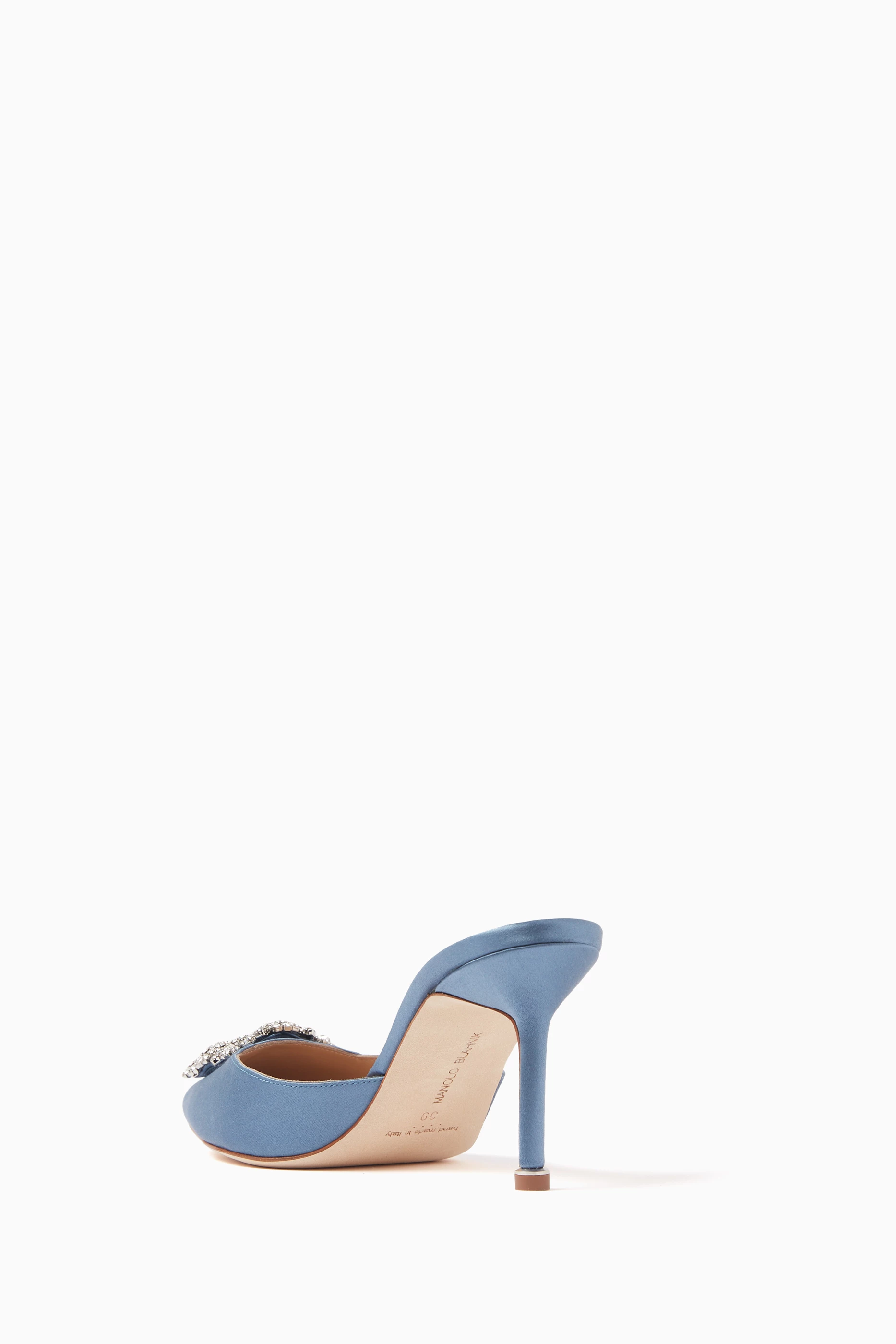 Buy Manolo Blahnik Blue Hangisi 70 Mules in Satin For Women Online Ounass Saudi