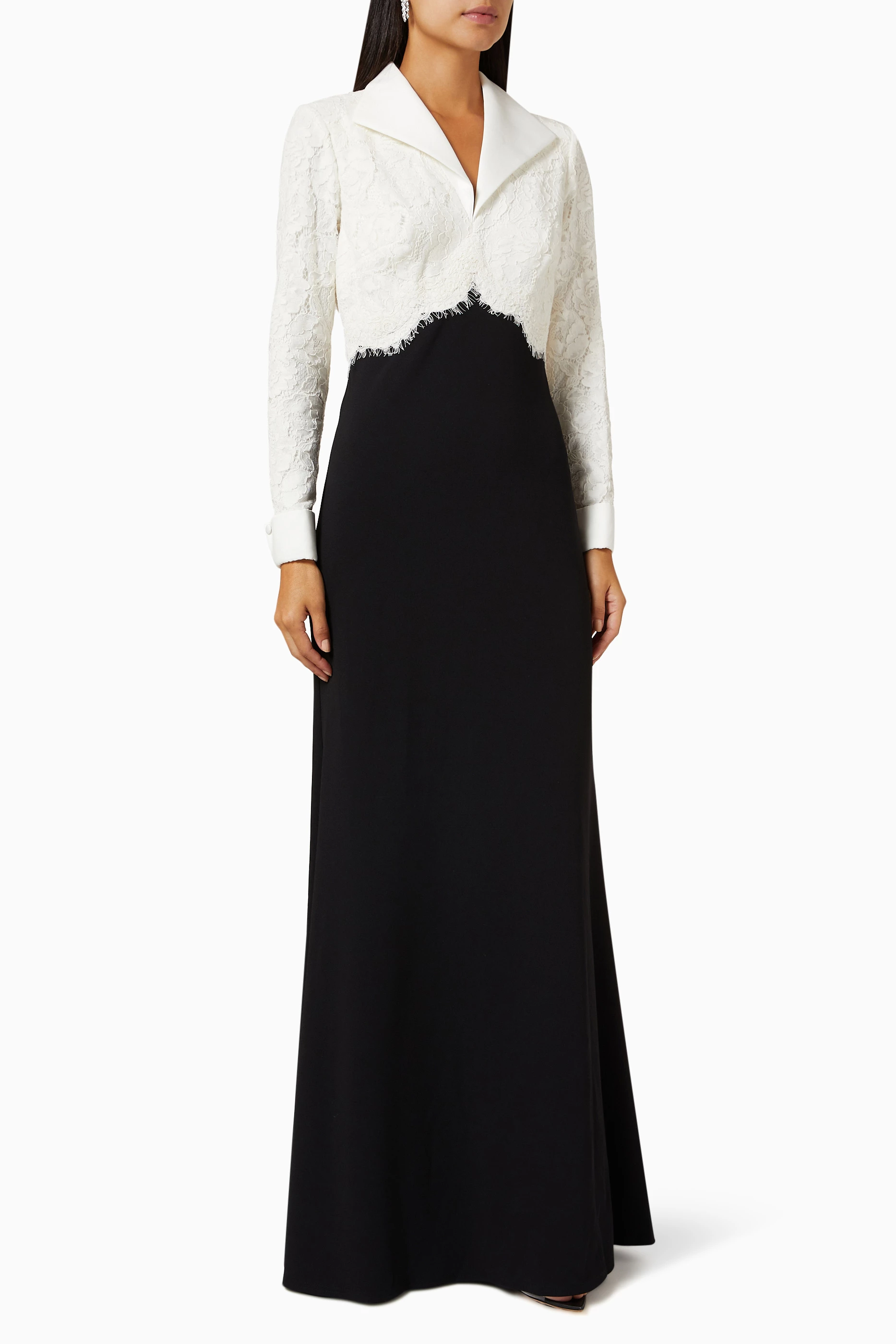 Buy Tadashi Shoji Black Bridger Two-tone Collared Gown in