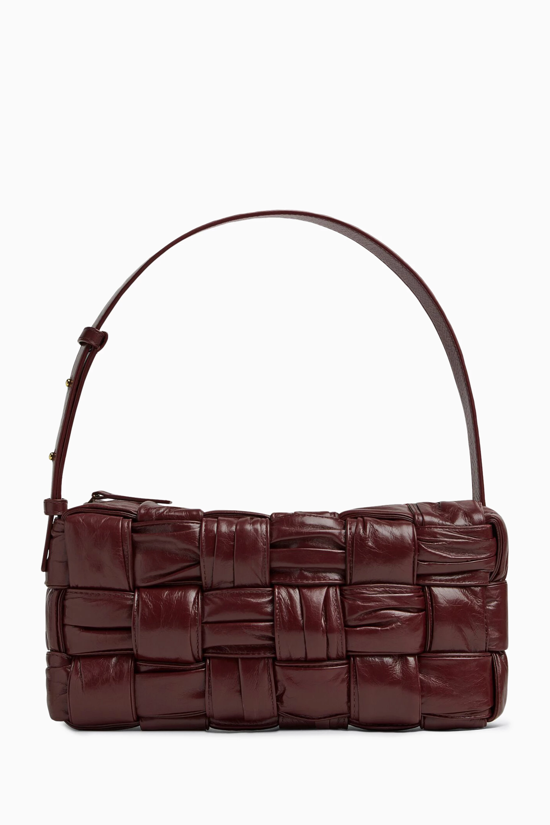 Buy Bottega Veneta Burgundy Brick Cassette Shoulder Bag in Intrecciato Plisse Leather For UNISEX Online Ounass Saudi