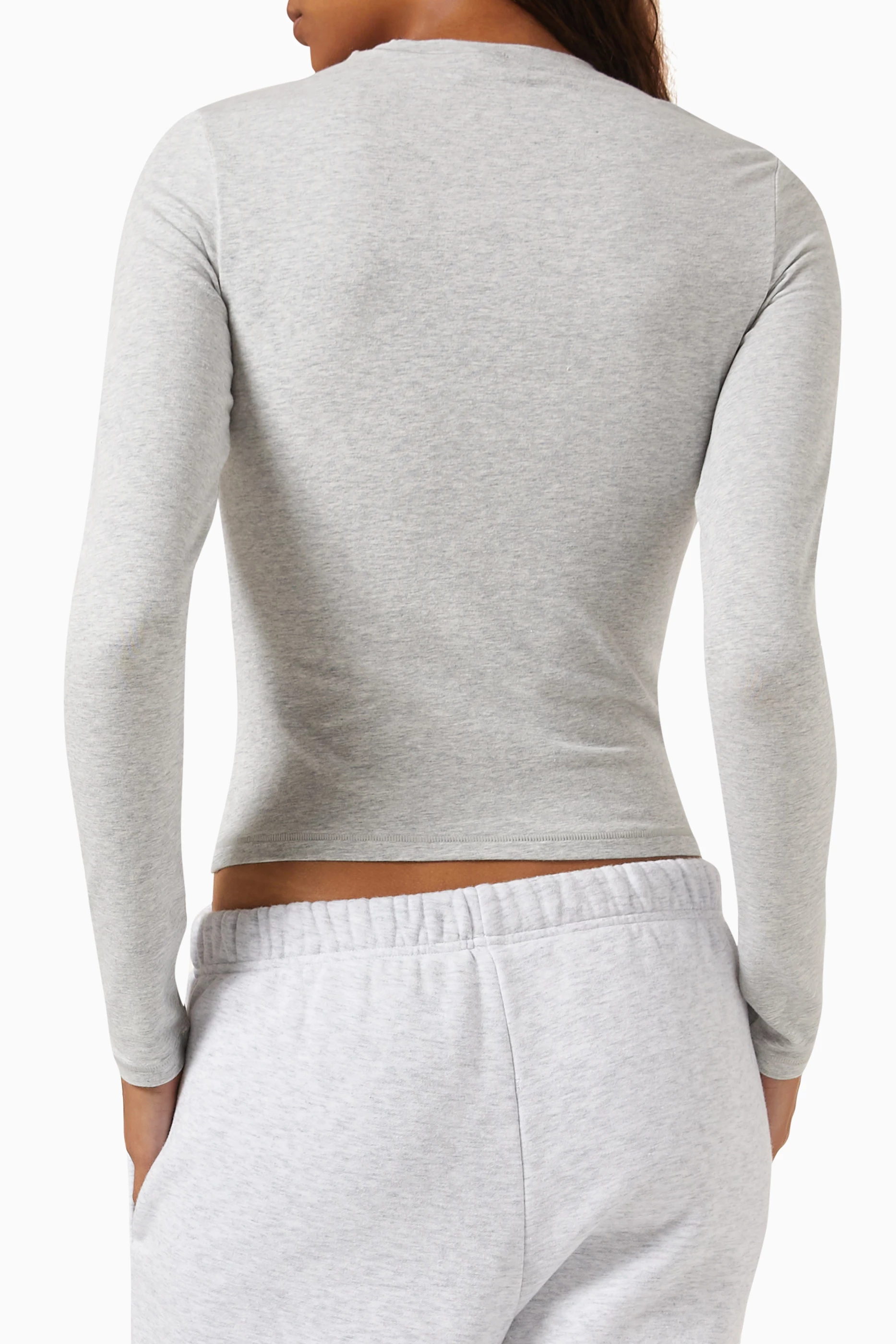 Buy SKIMS Grey Cotton Jersey Long Sleeve T-shirt For Women Online
