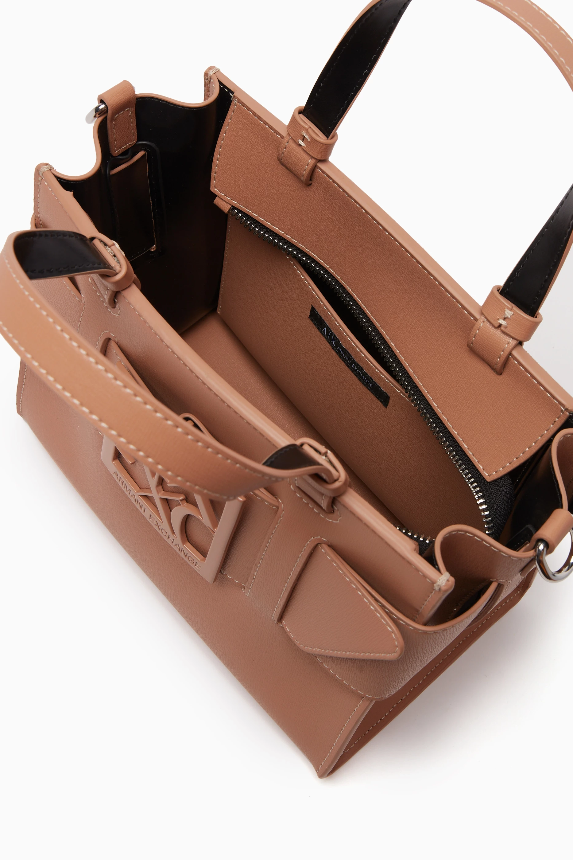 Buy Armani Exchange Brown Medium AX Logo Tote Bag in Faux Leather