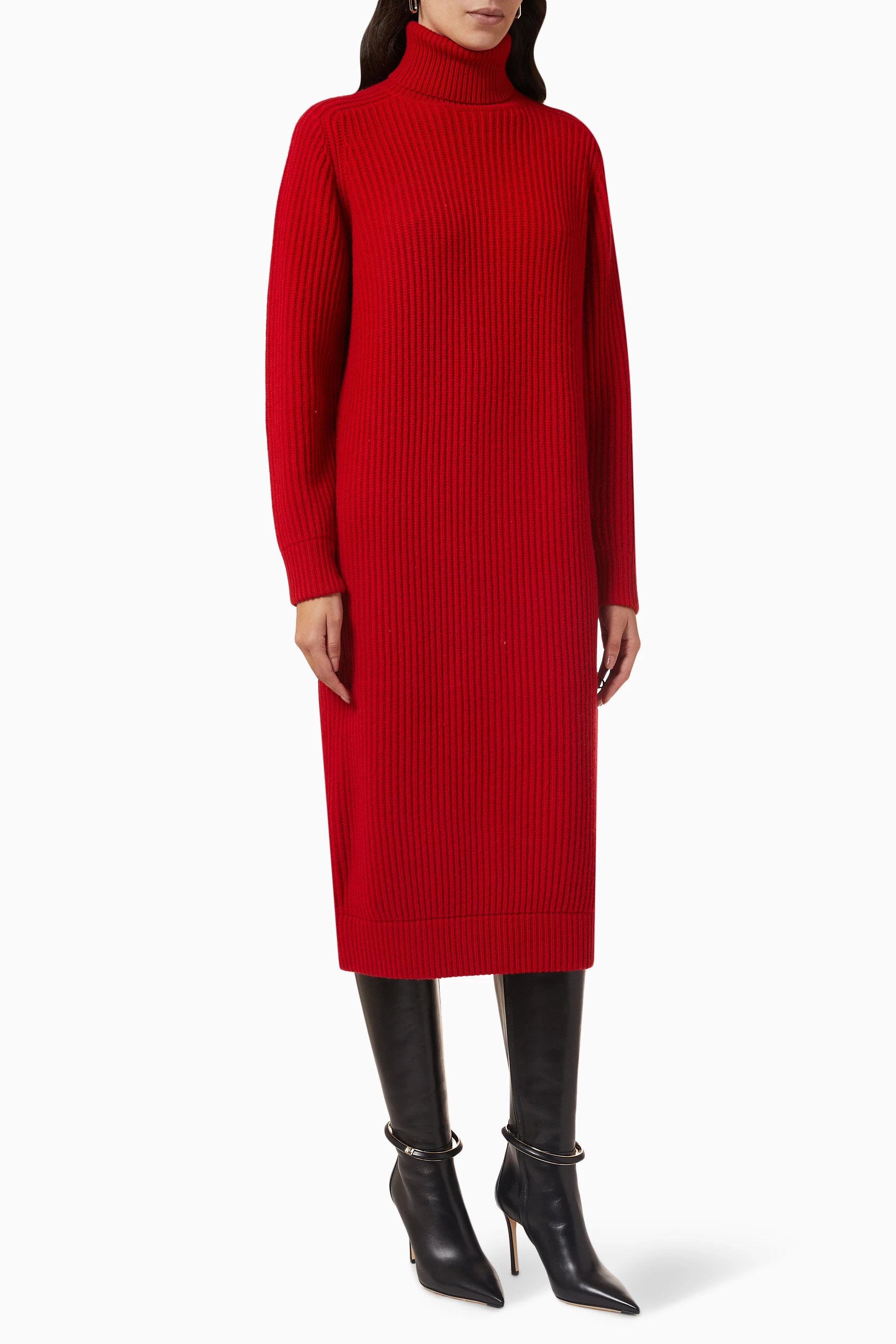 Buy Max Mara Red Riviera Midi Sweater Dress in Wool knit For Women Online Ounass Saudi