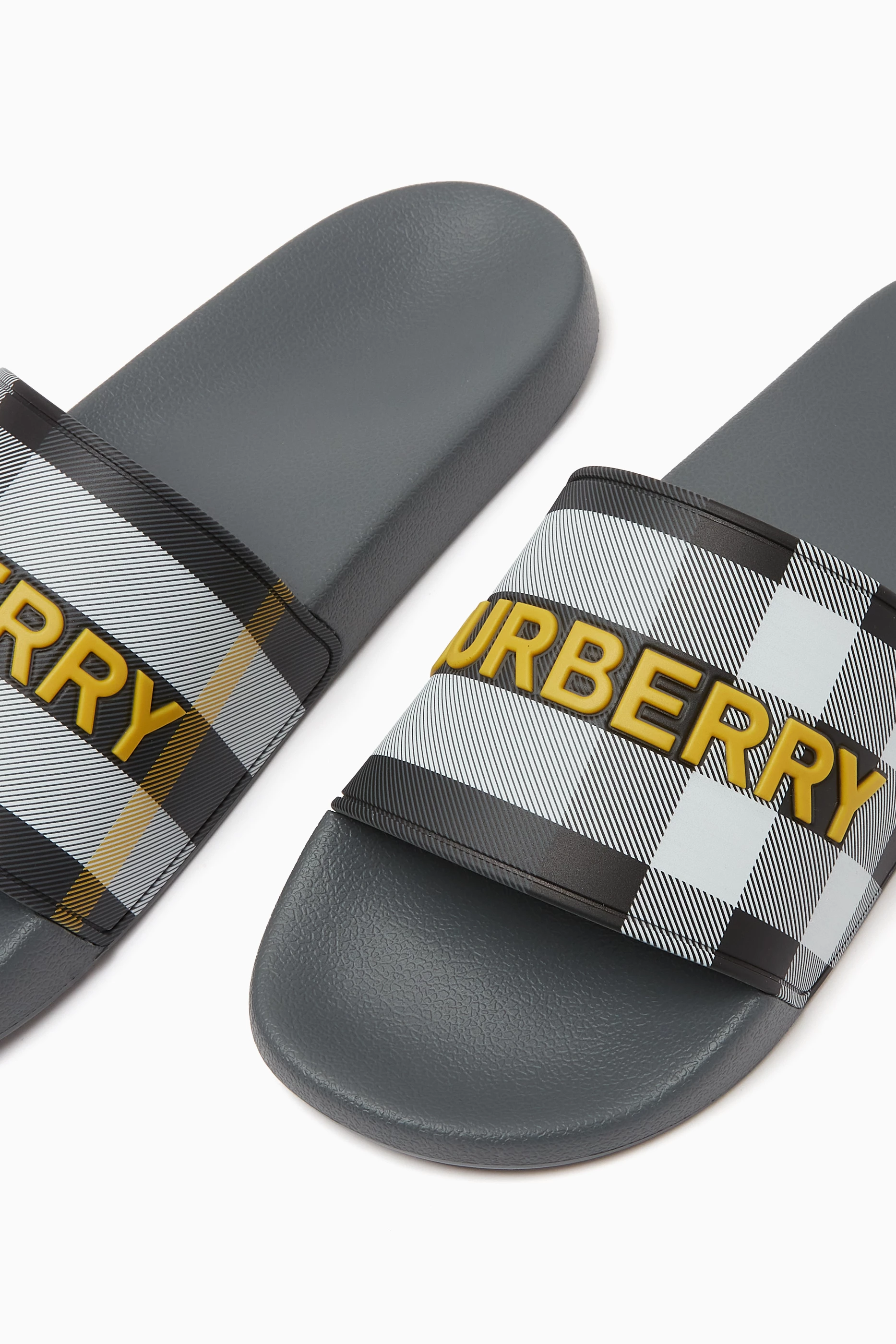 Buy Burberry Grey Furley Slides in Rubber For Men Online Ounass Saudi