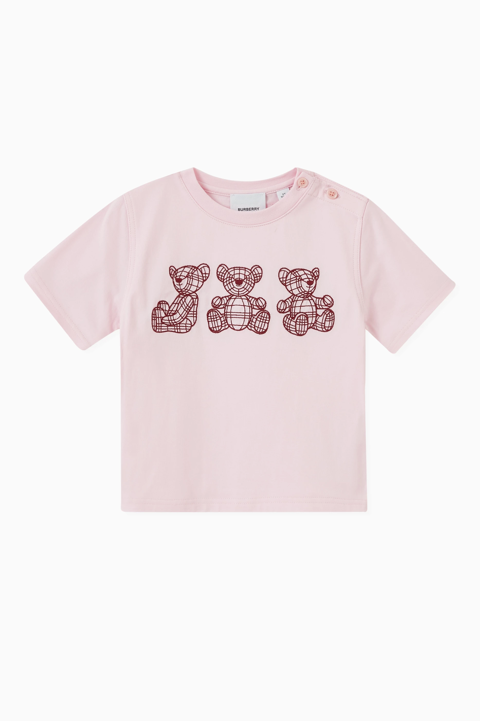 Buy Burberry Pink Thomas Bear Trio Embroidered T-shirt in Cotton