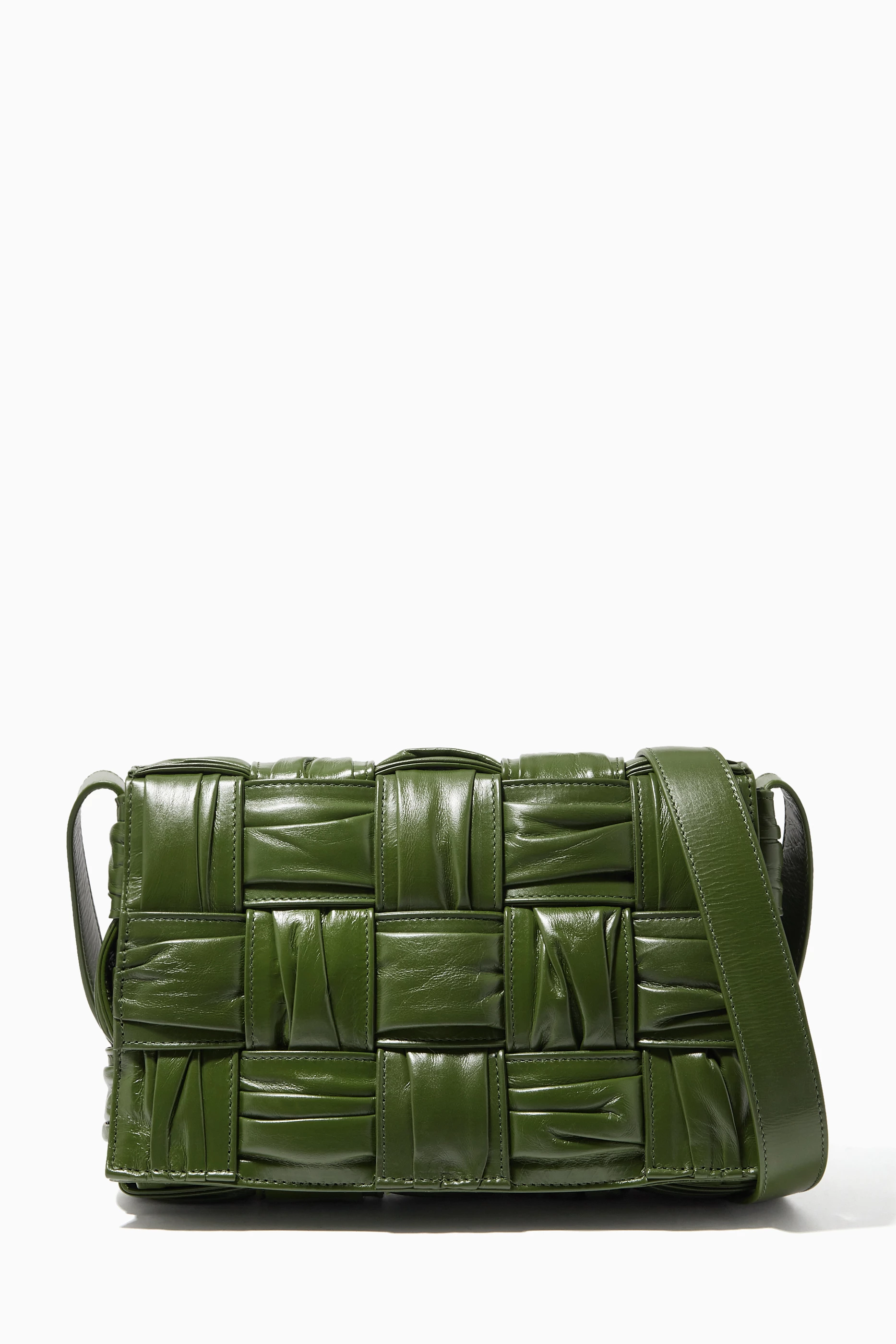 Buy Bottega Veneta Green Cassette Crossbody Bag in Plisse