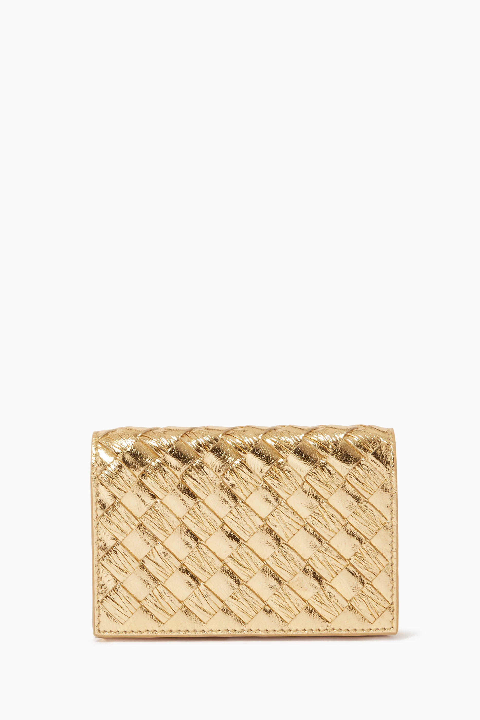 Buy Bottega Veneta Gold Bi fold Wallet in Intrecciato Metallic Nappa For Women Online Ounass Saudi