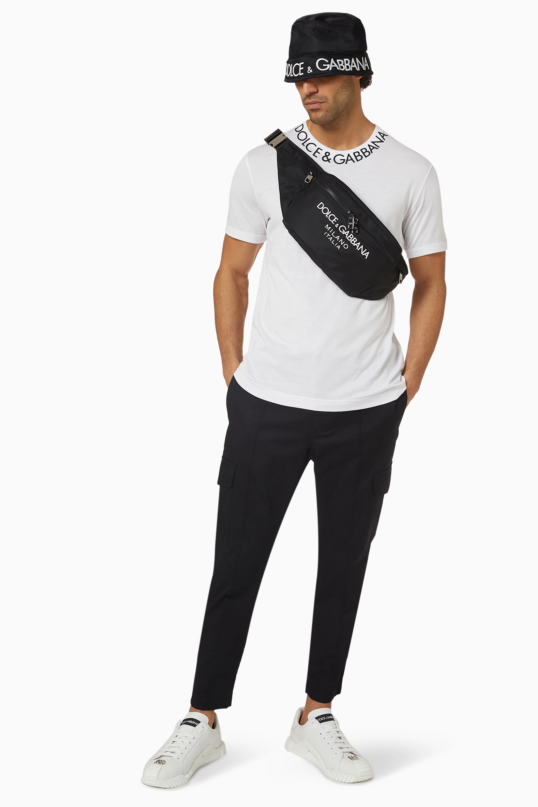 Buy Dolce Gabbana White Logo Collar T shirt in Jersey For Men Online Ounass Saudi