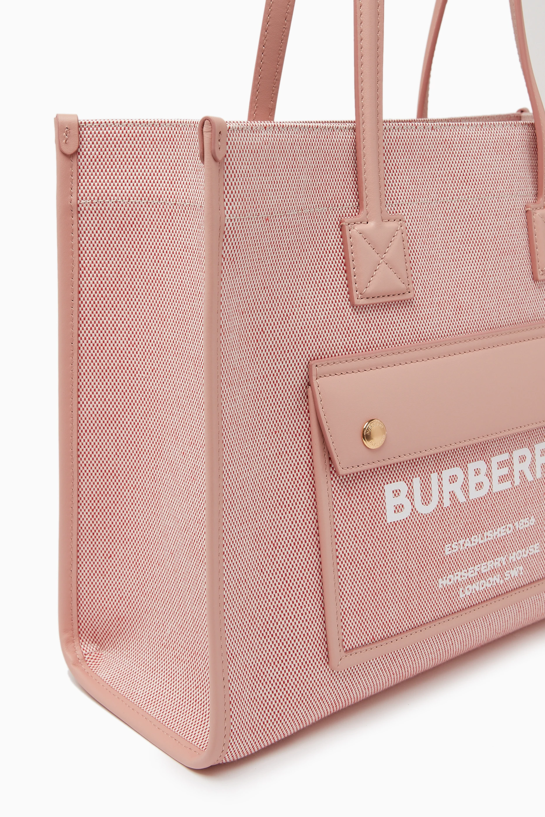 Buy Burberry Pink Small Freya Tote Bag in Canvas Leather For Women Online Ounass Saudi