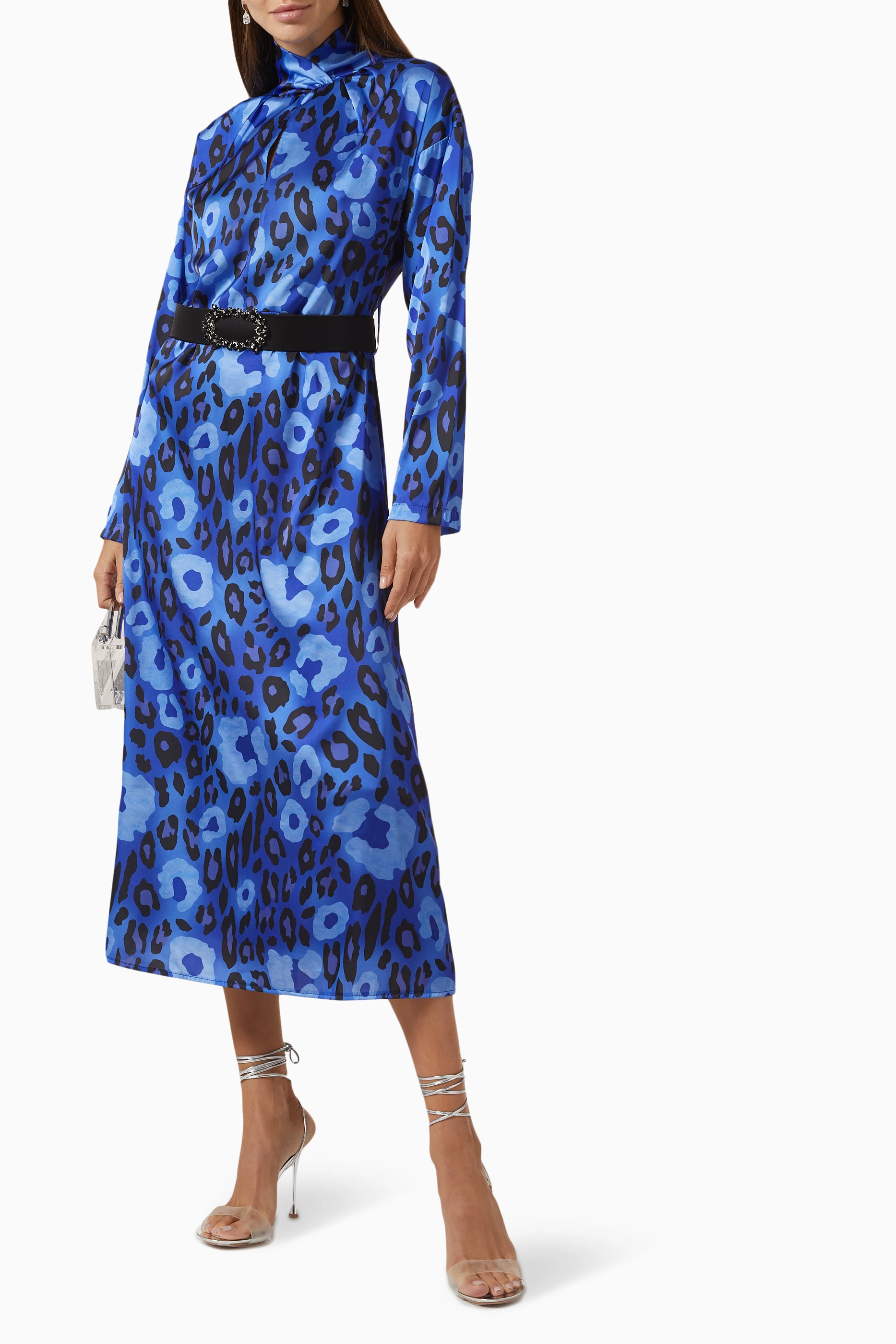 blue leopard print midi dress JULIANNA DRESS main image 1