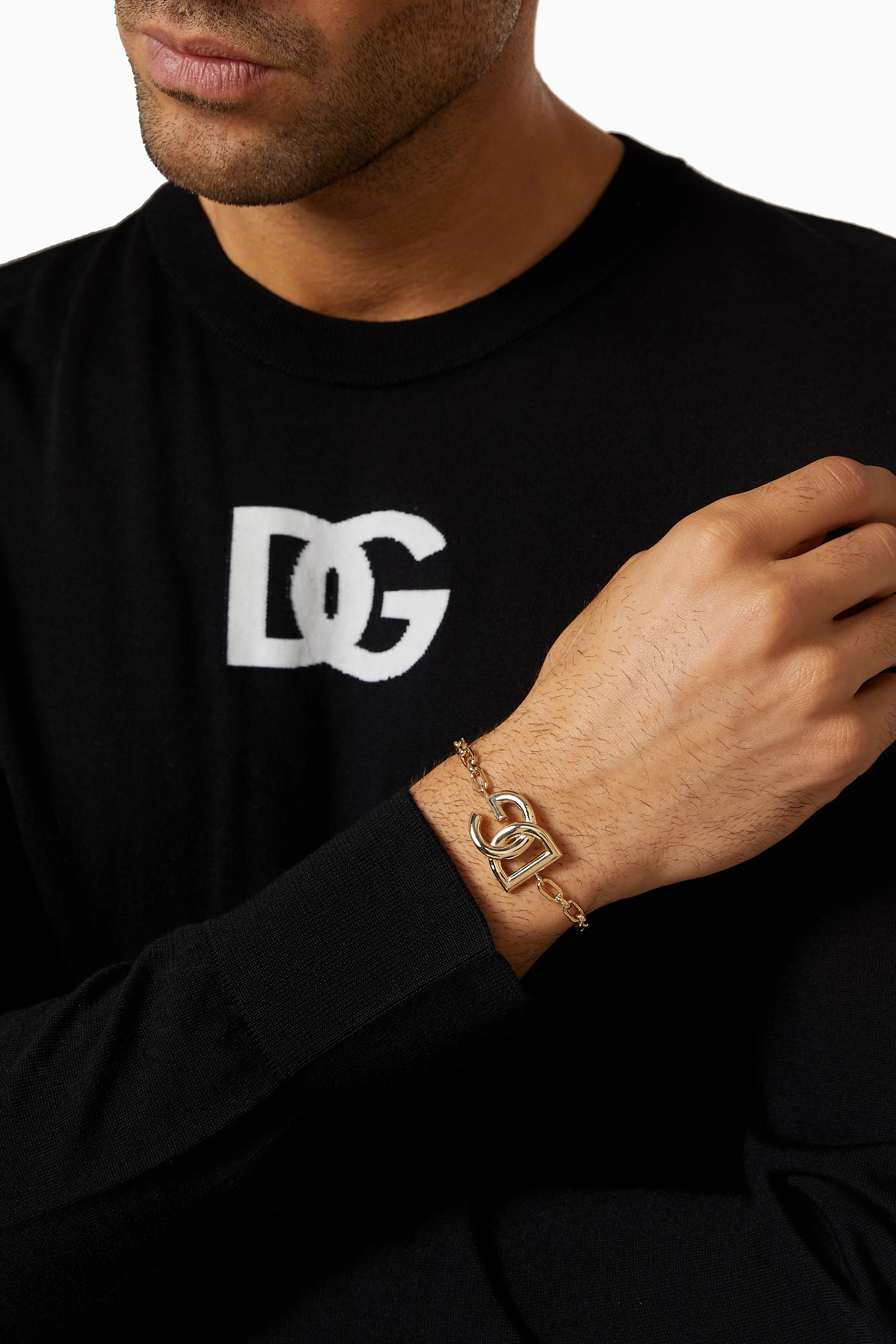 Buy Dolce & Gabbana Gold DG Logo Bracelet For Men Online