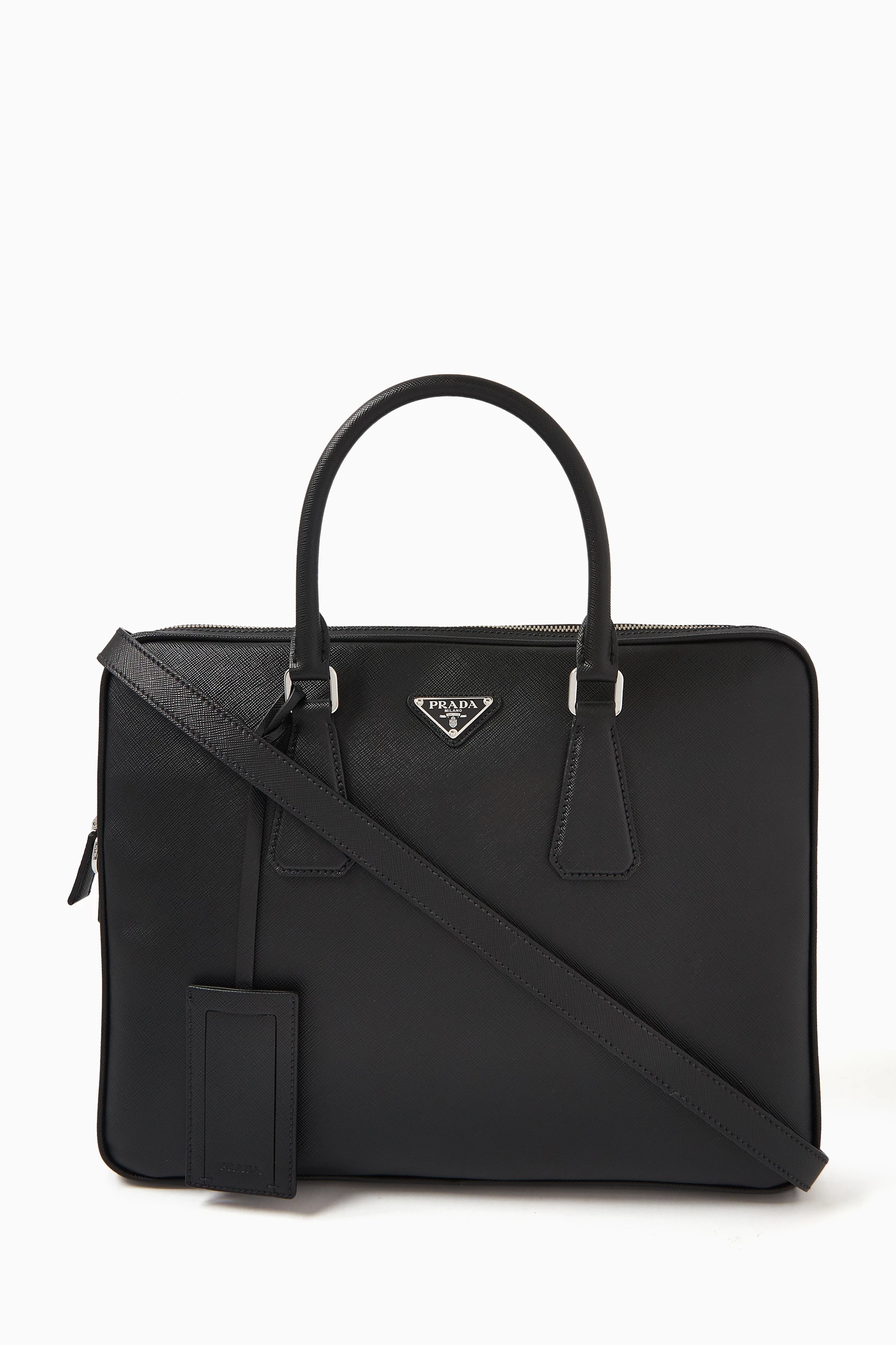 Buy Prada Black Logo Briefcase in Saffiano Leather For Men Online Ounass Saudi