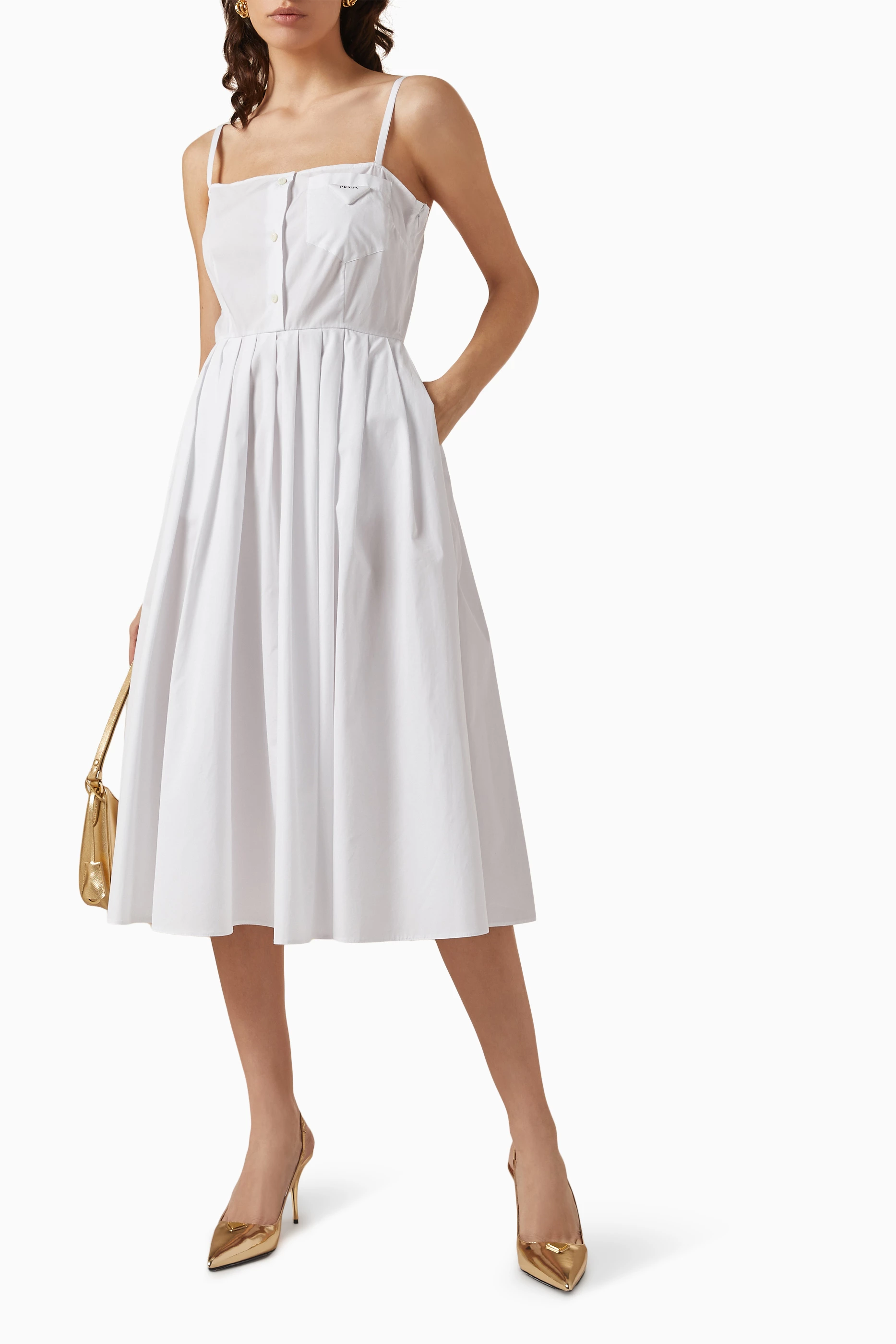 Buy Prada White 2-in-1 Midi Dress in Cotton-poplin For Women