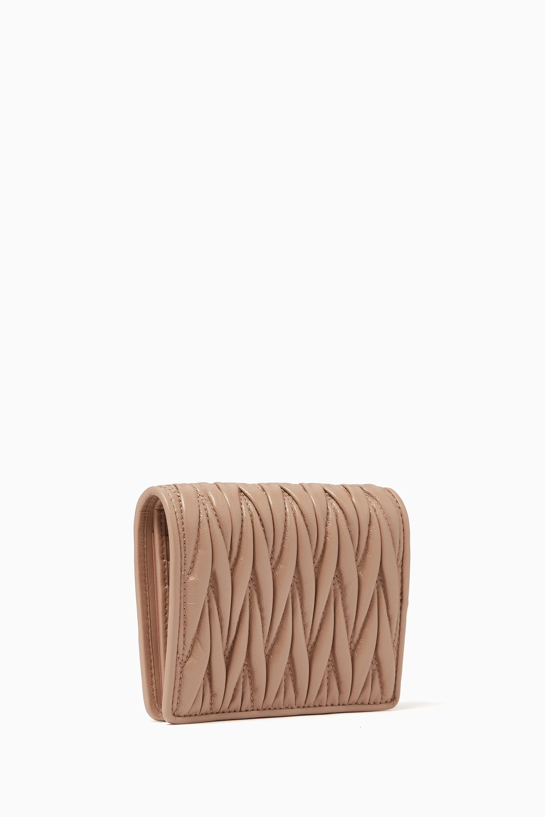 Buy Miu Miu Neutral Small Matelassé Flap Wallet in Nappa