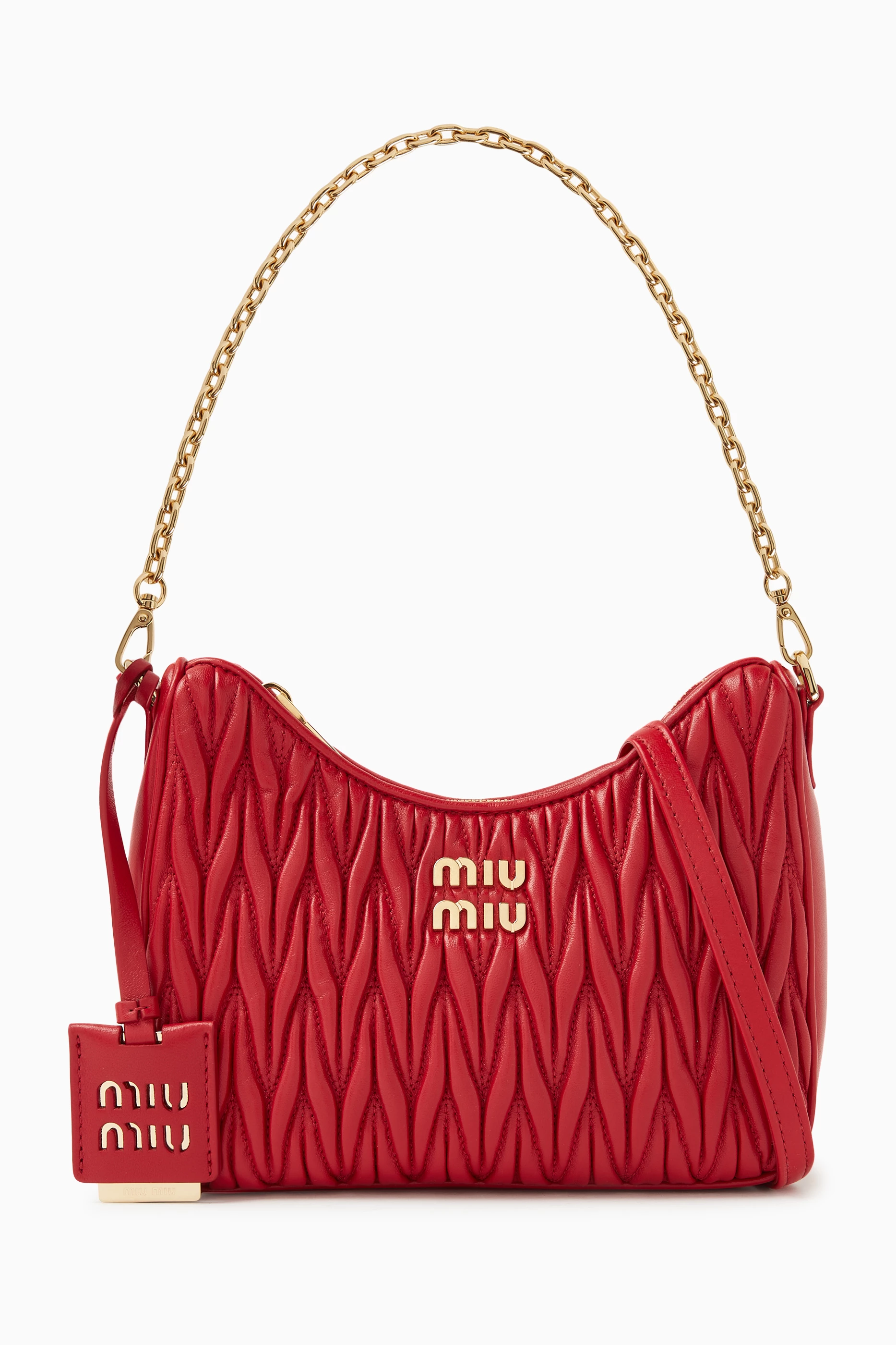 Buy Miu Miu Red Small Matelassé Shoulder Bag in Leather For Women