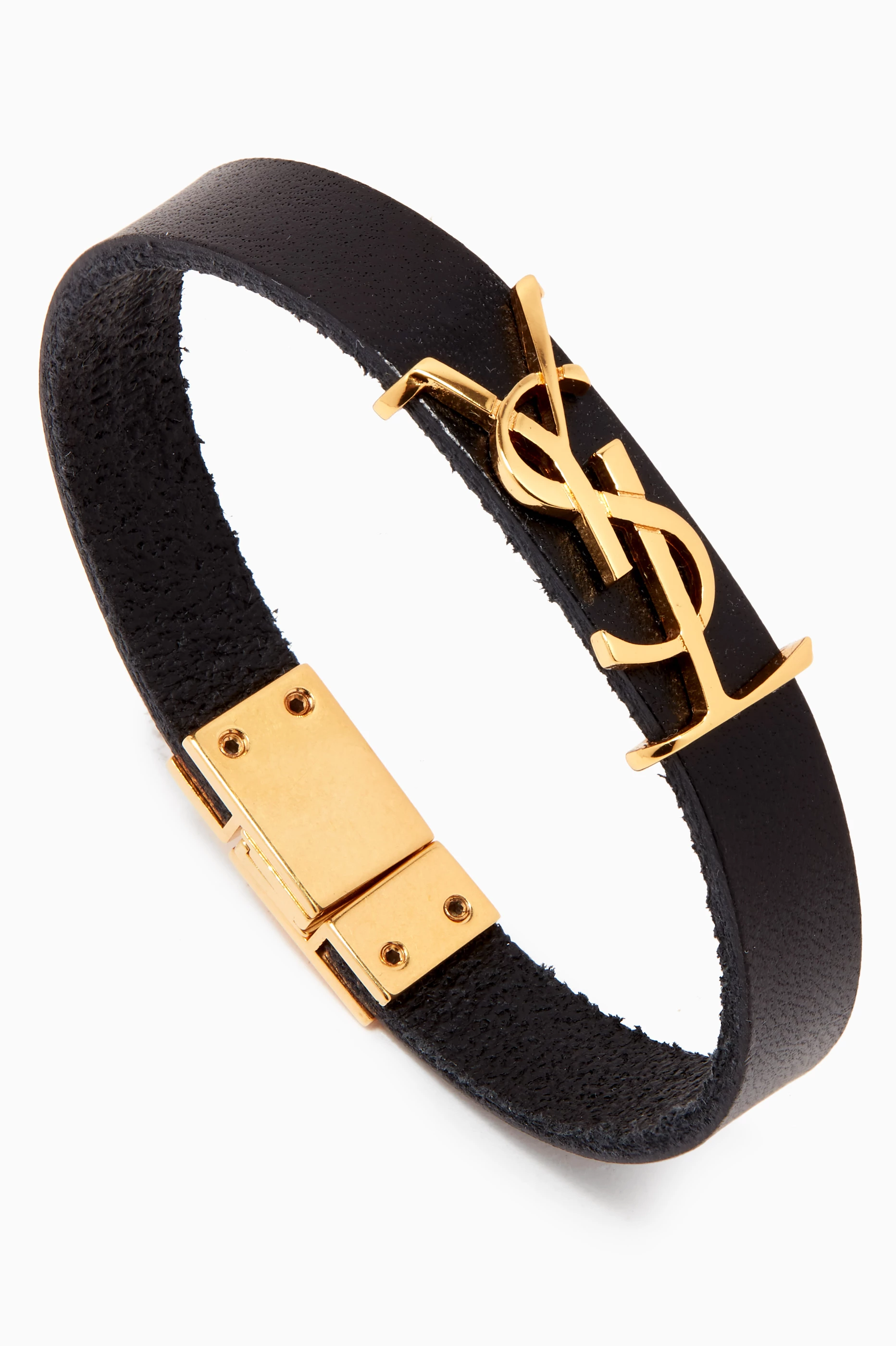 Buy SAINT LAURENT Black Opyum Bracelet in Leather For Men