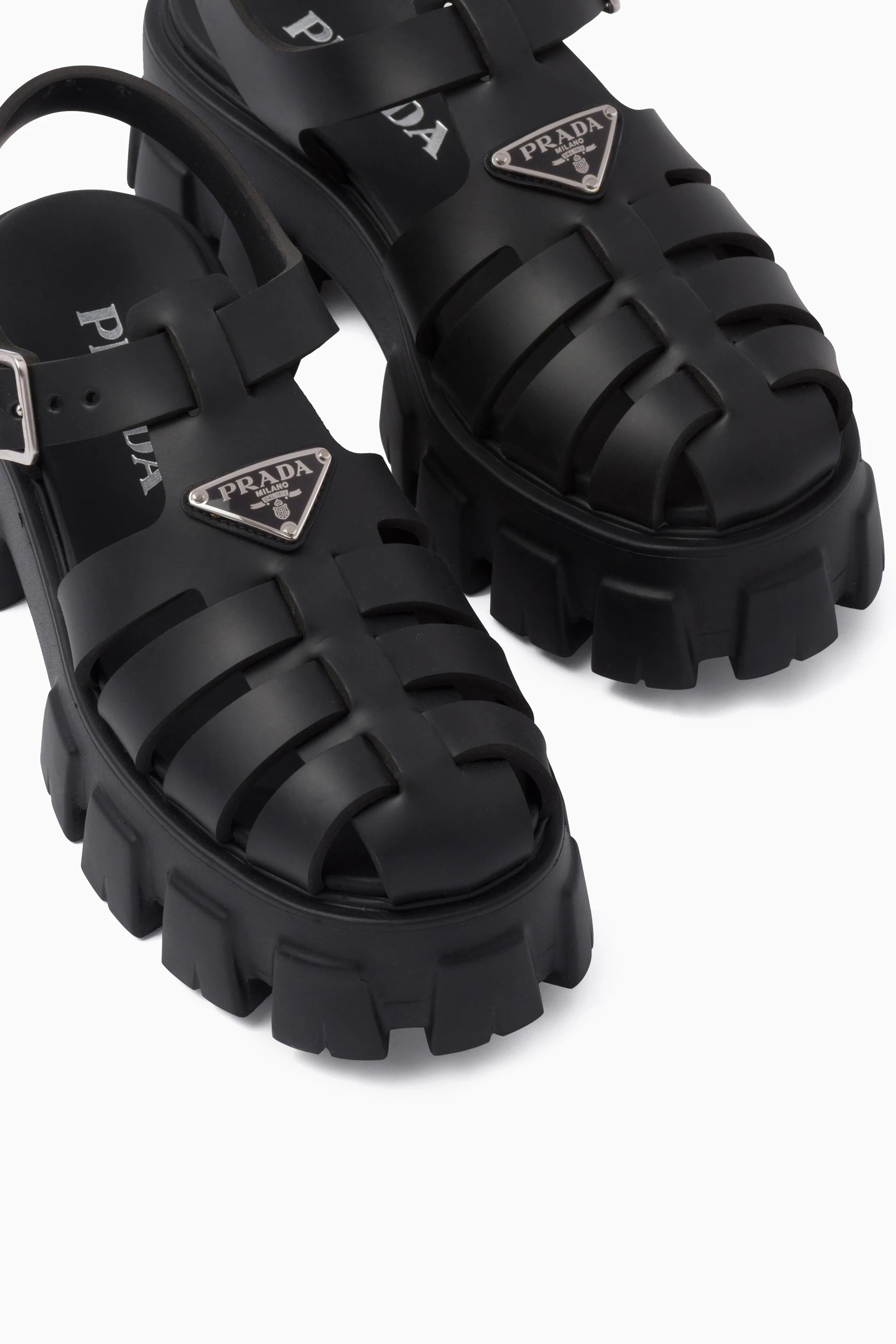 Buy Prada Black Monolith Platform Sandals in Foam Rubber For Women