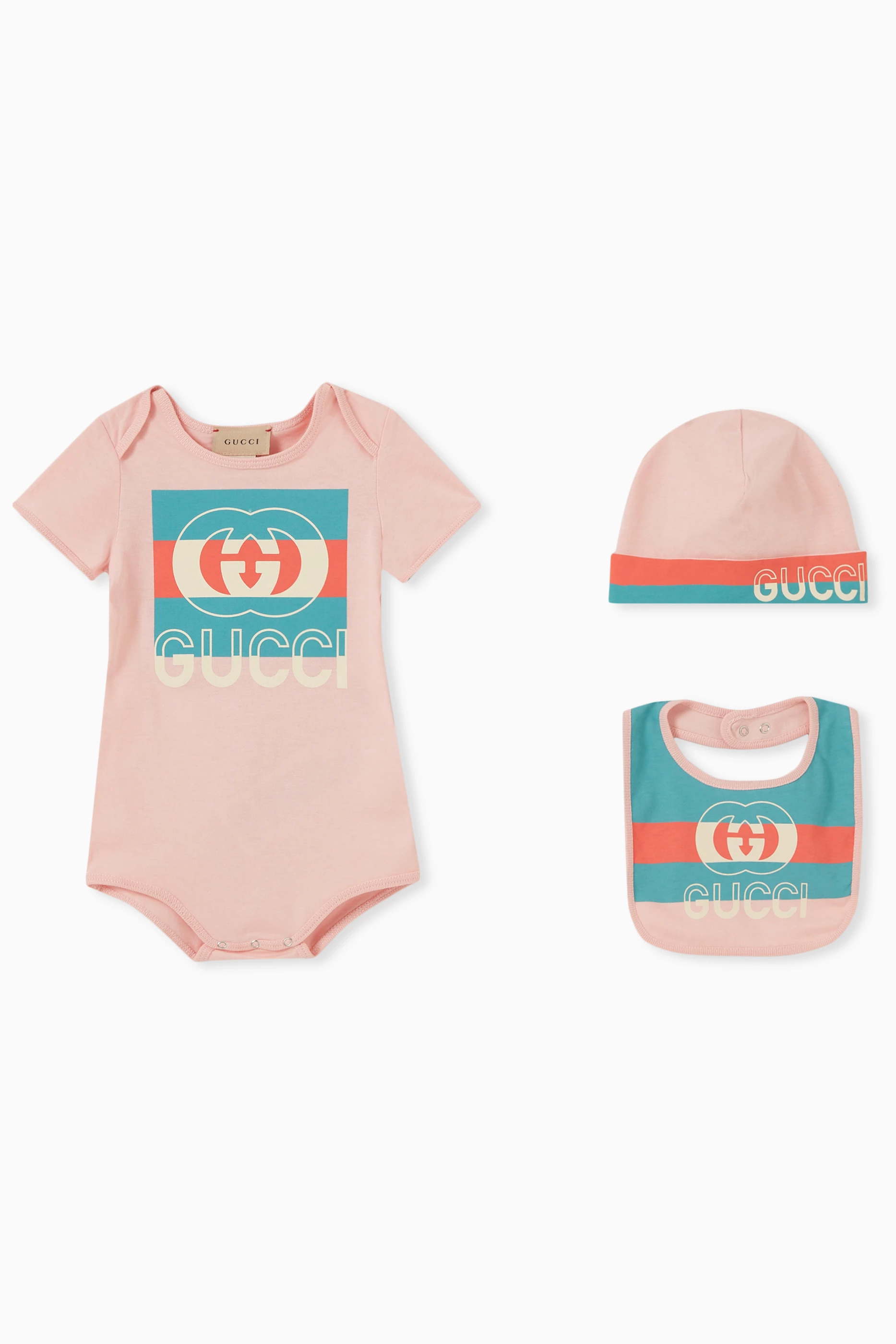 Buy Gucci Pink Logo Bodysuit Set in Cotton For Baby Girls Online Ounass Saudi
