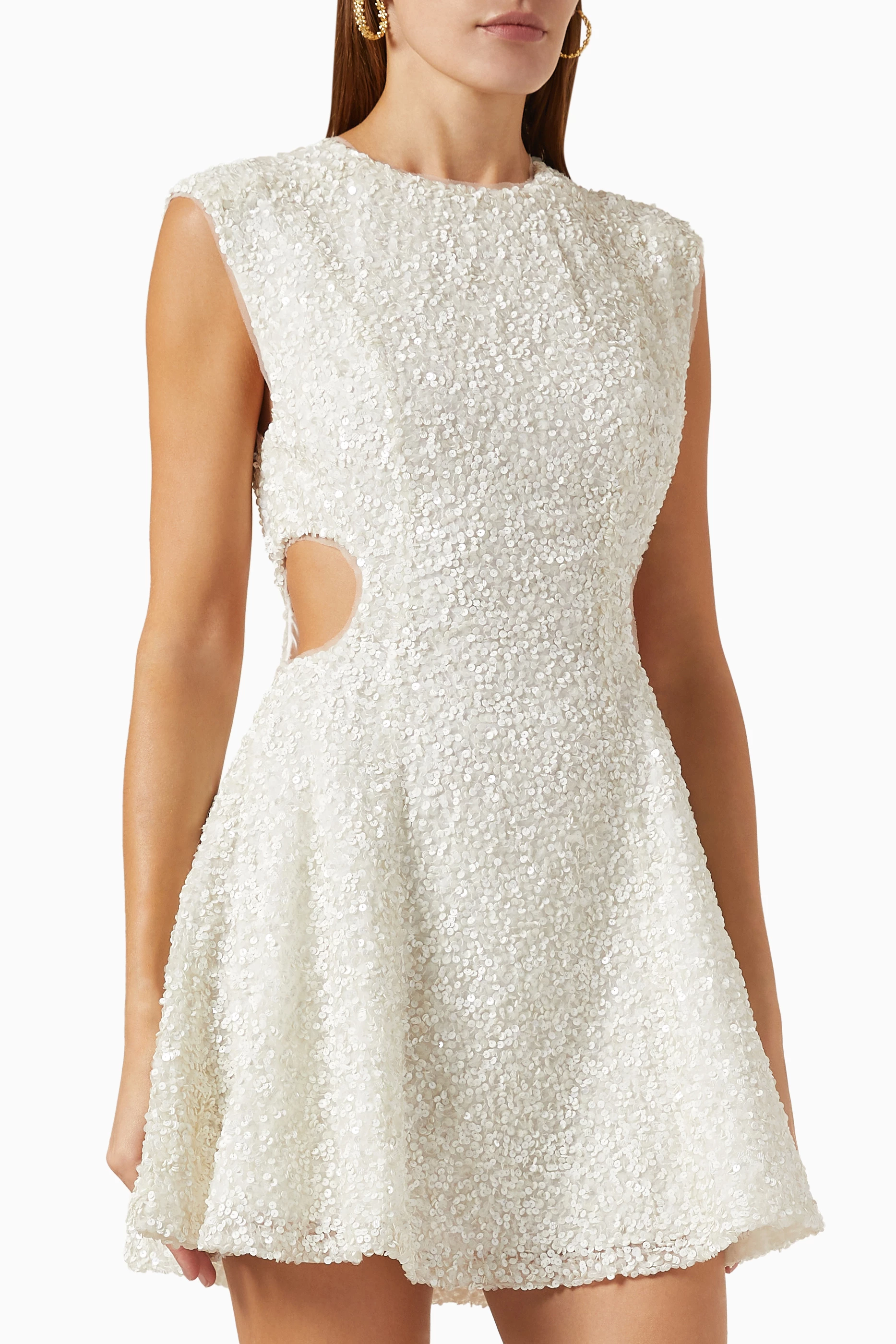 aje white sequin dress Aje - Idyllic Strappy Sequin Ivory Midi Dress