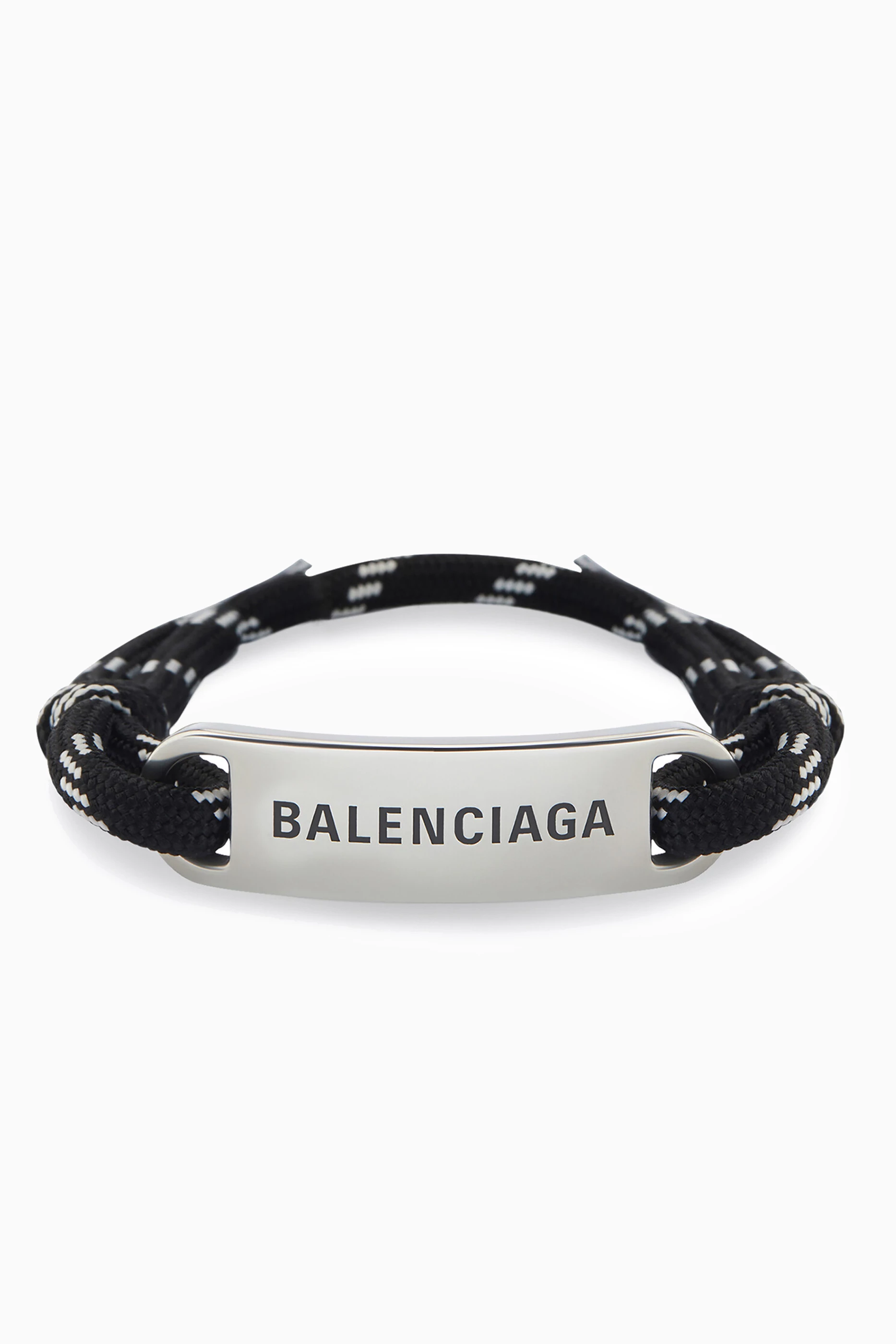 Buy Balenciaga Black Logo Plate Cord Bracelet in Brass & Cotton