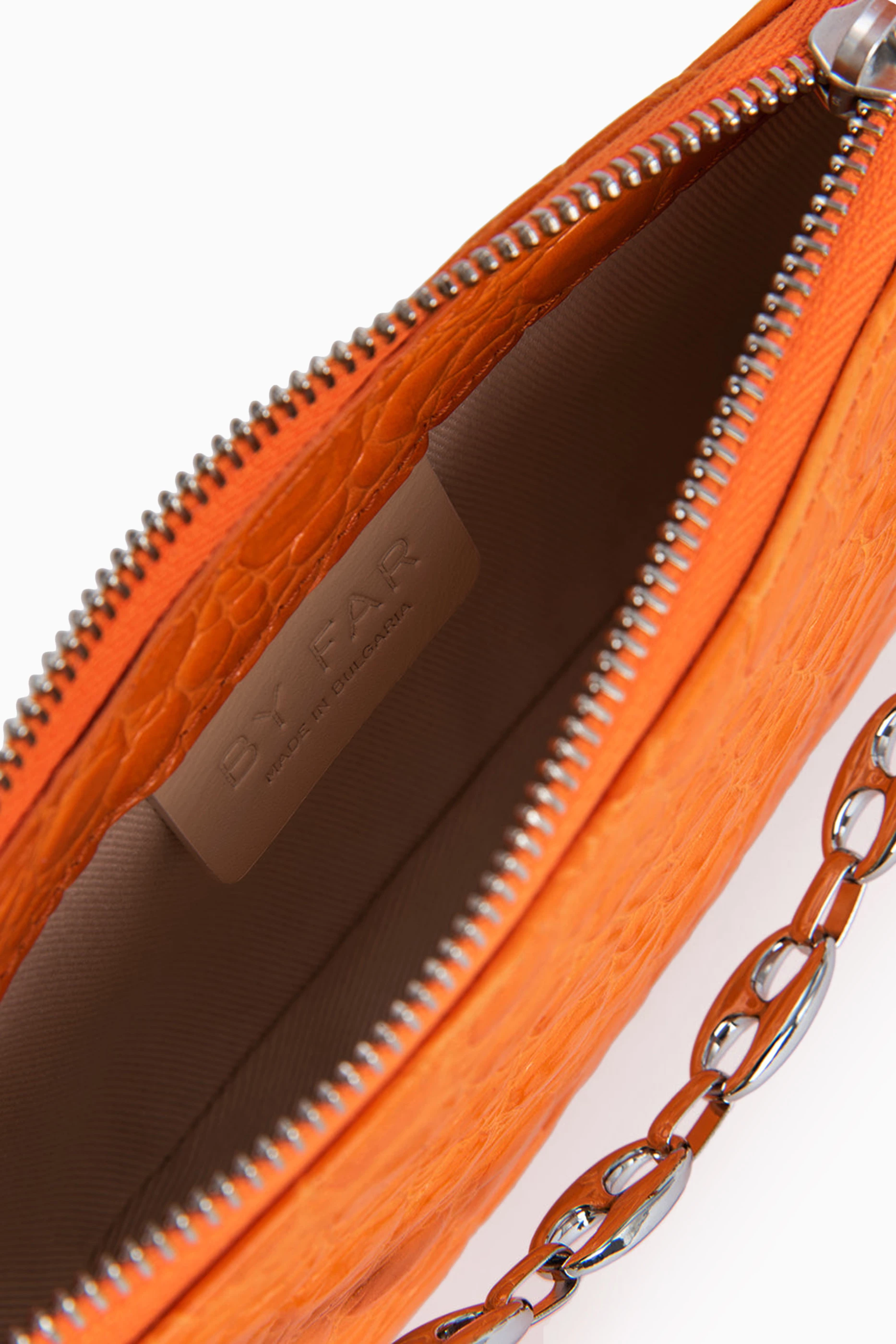 Buy BY FAR Orange Mini Rachel Shoulder Bag in Circular Croc