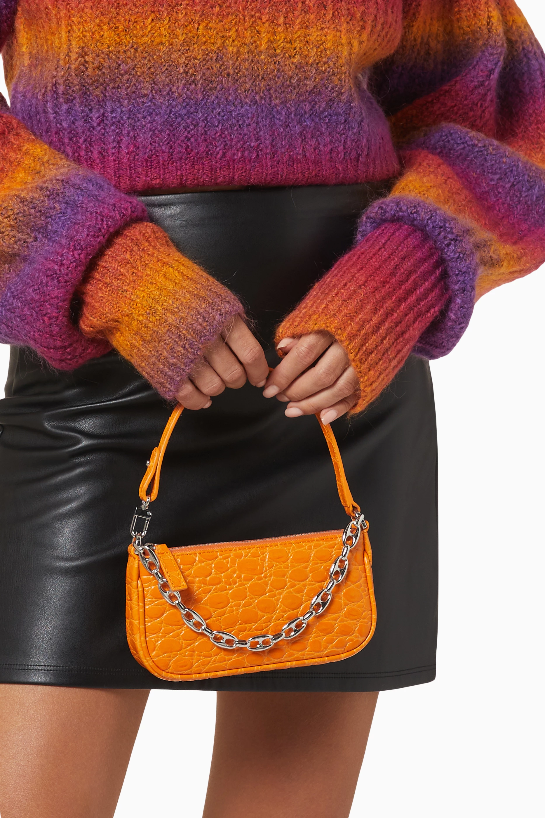 【送料&関税込】By Far Mini Rachel Orange Croco Leather Hand Buy BY FAR Orange Mini Rachel Shoulder Bag in Circular Croc