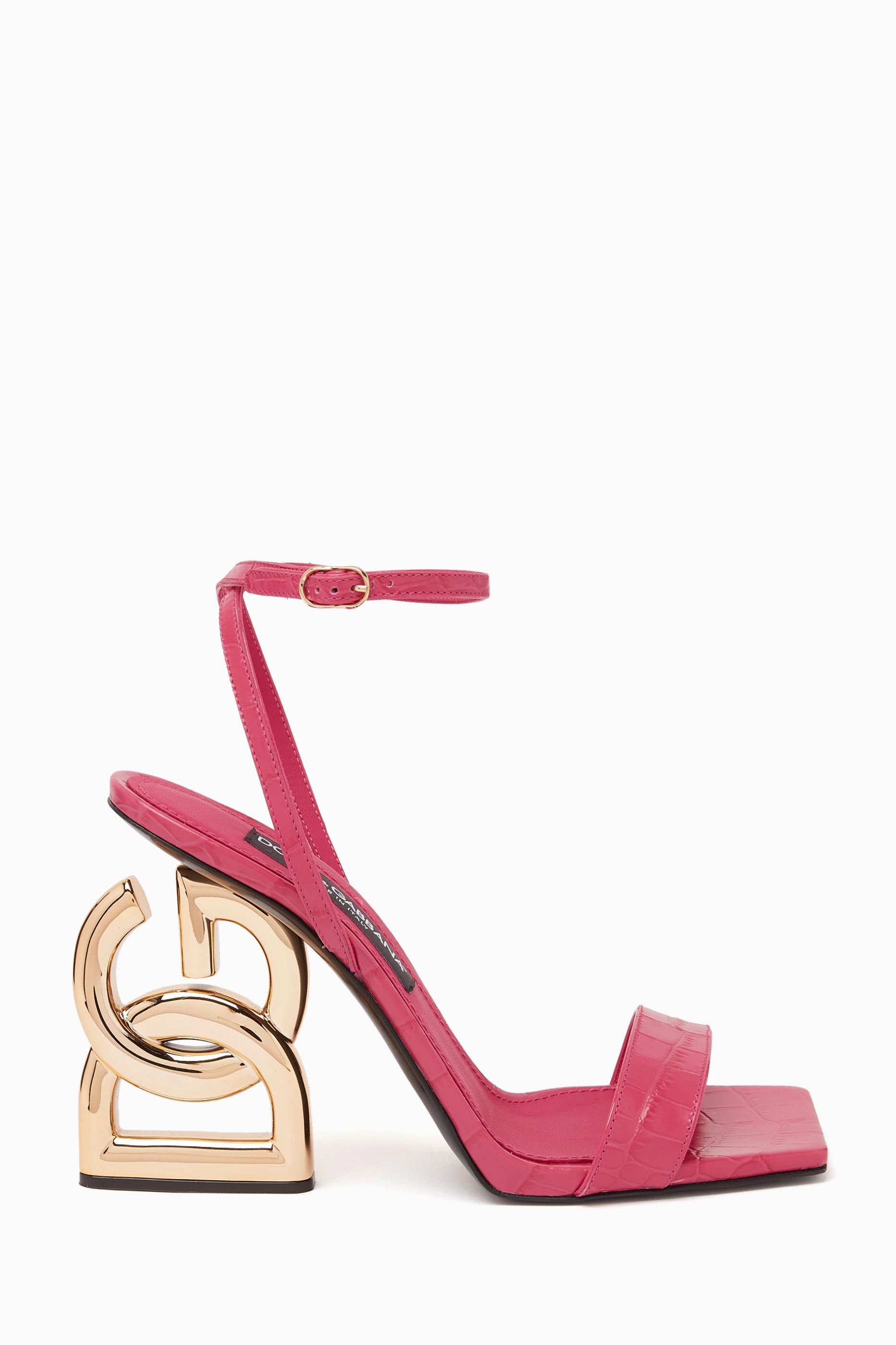 Buy Dolce Gabbana Pink DG Pop Heel 105 Sandals in Croc embossed Leather For Women Online Ounass Saudi
