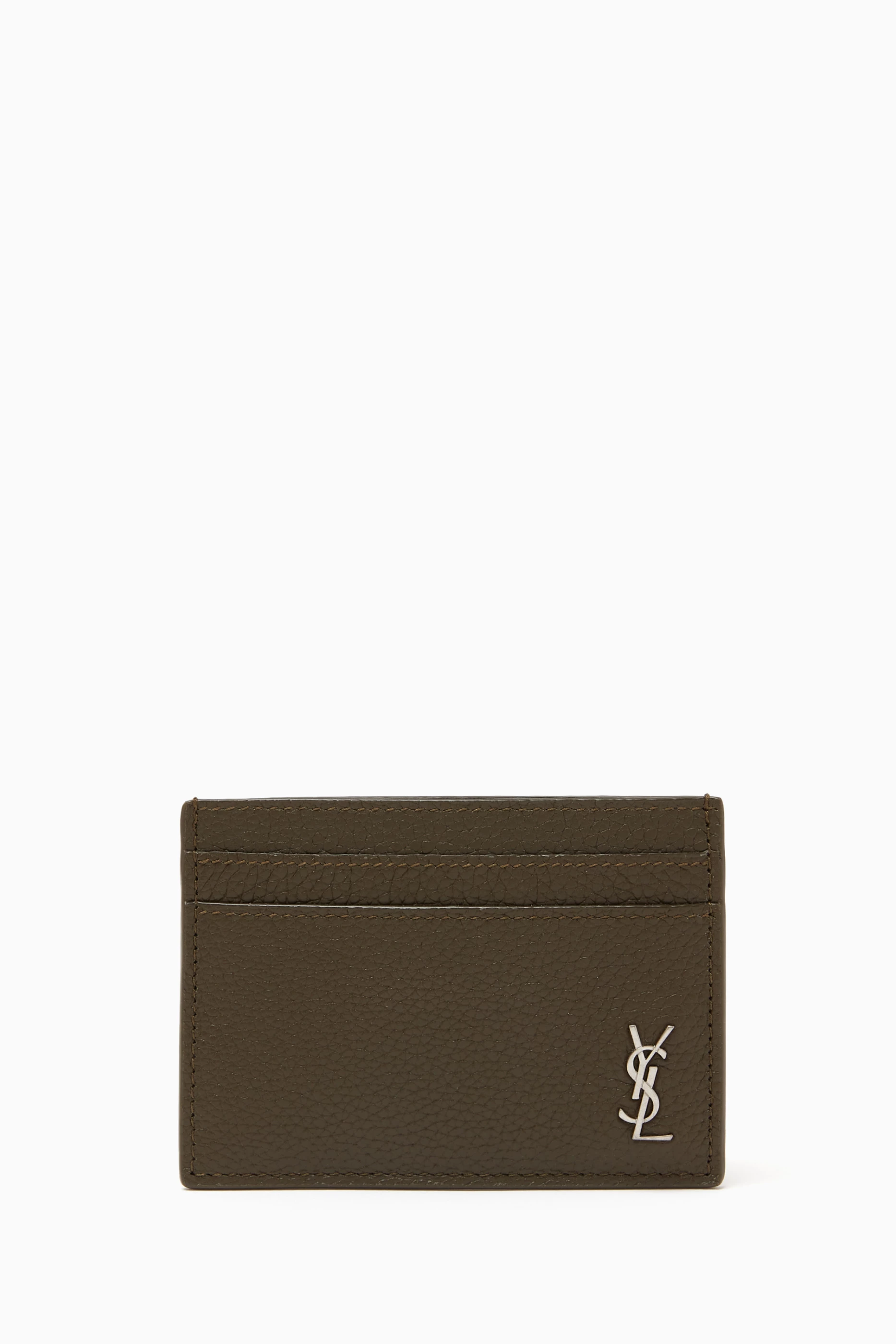 Buy SAINT LAURENT Green Tiny Monogram Card Case in Grained Leather