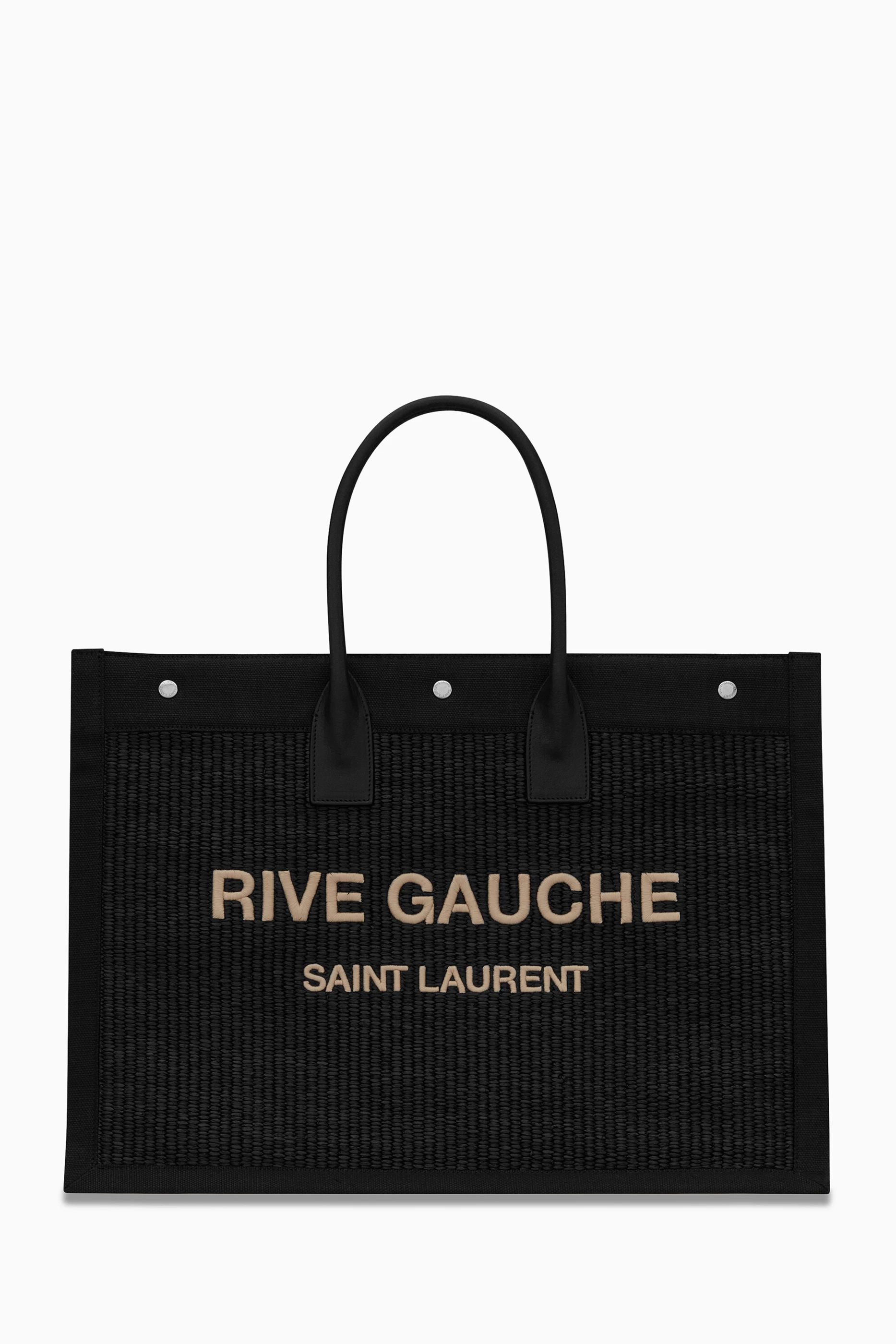 Buy SAINT LAURENT Black Small Rive Gauche Tote Bag in Raffia For Women Online Ounass Saudi