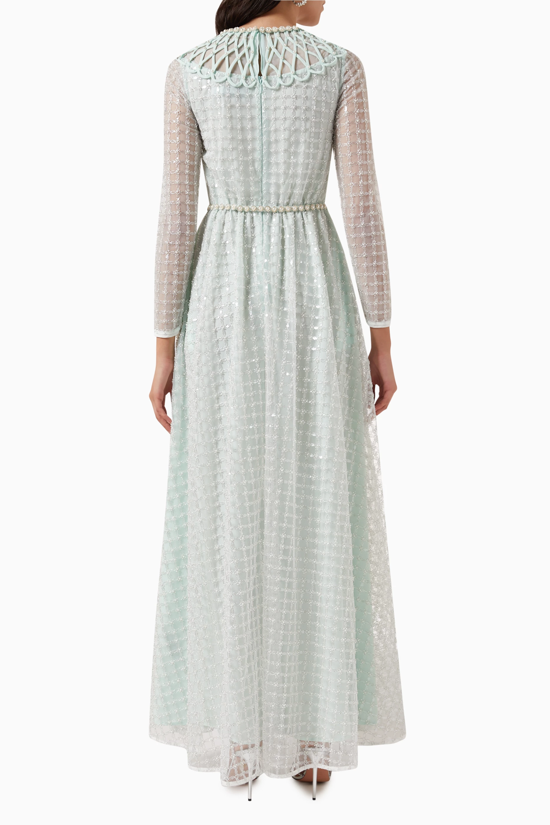 self portrait fine lace trim midi dress Cream Fine Lace Pearl Midi Dress – self-portrait-US