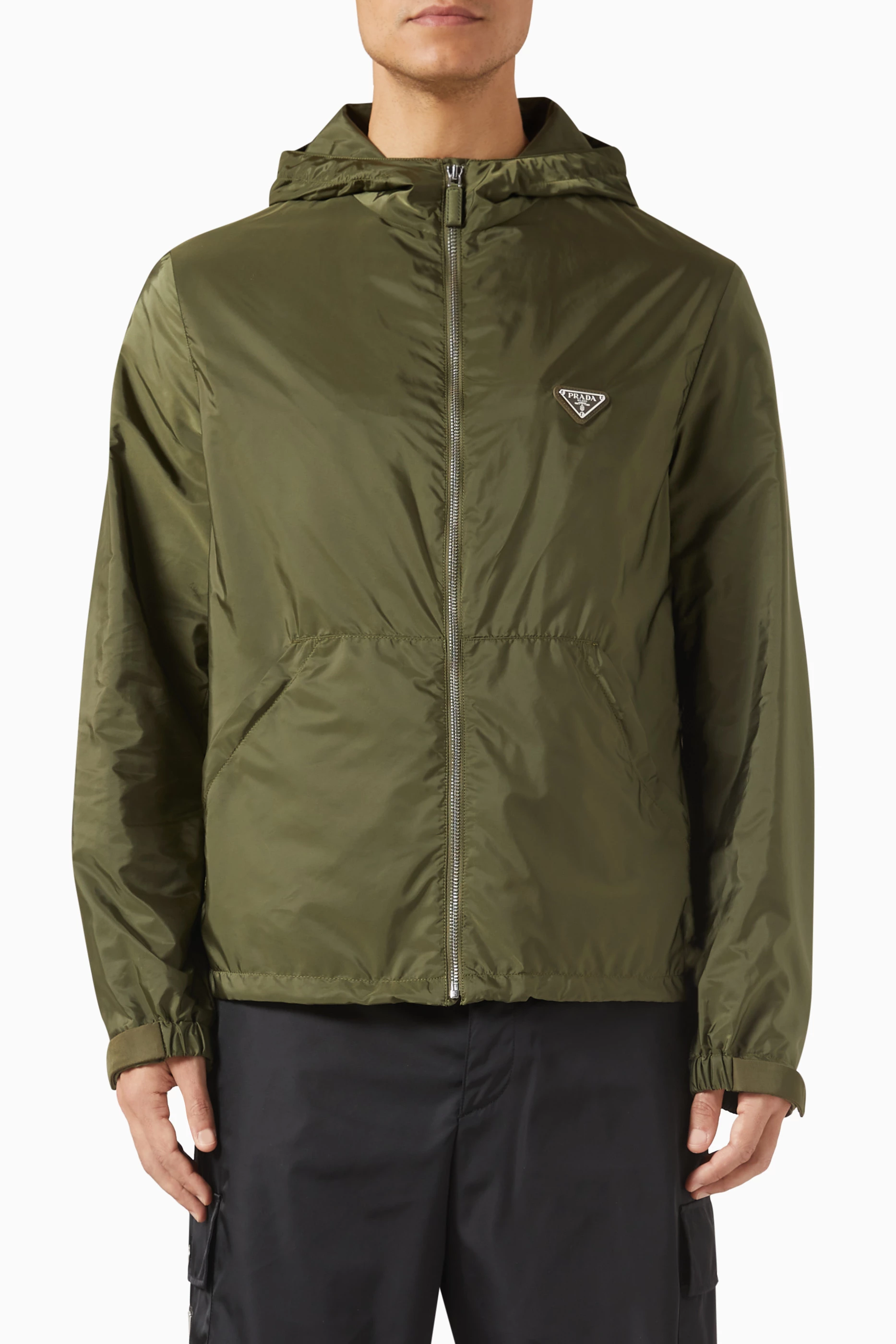 Buy Prada Green Logo Jacket in Re Nylon For Men Online Ounass Saudi