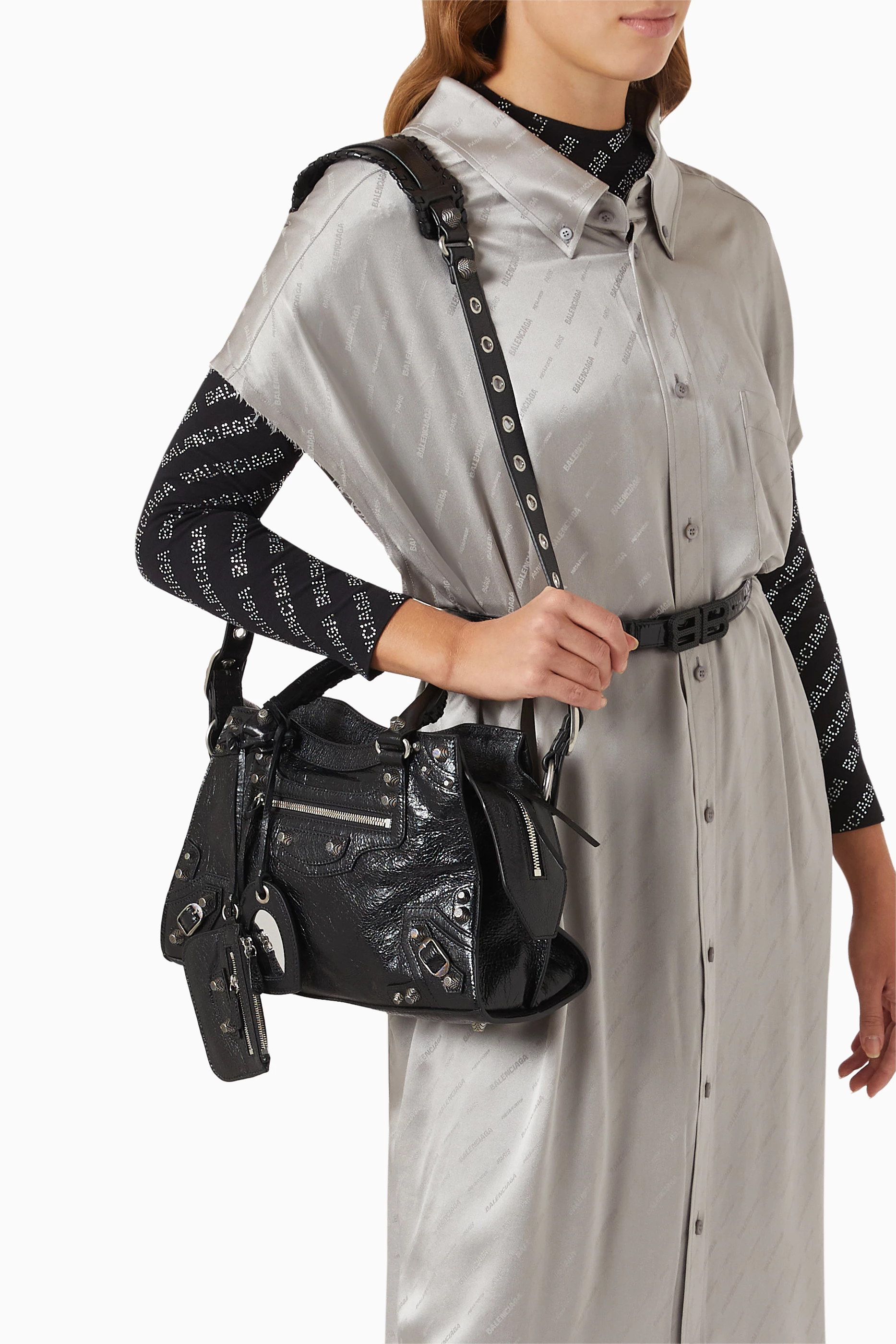 Buy Balenciaga Black Neo Cagole City Small Shoulder Bag in Leather 