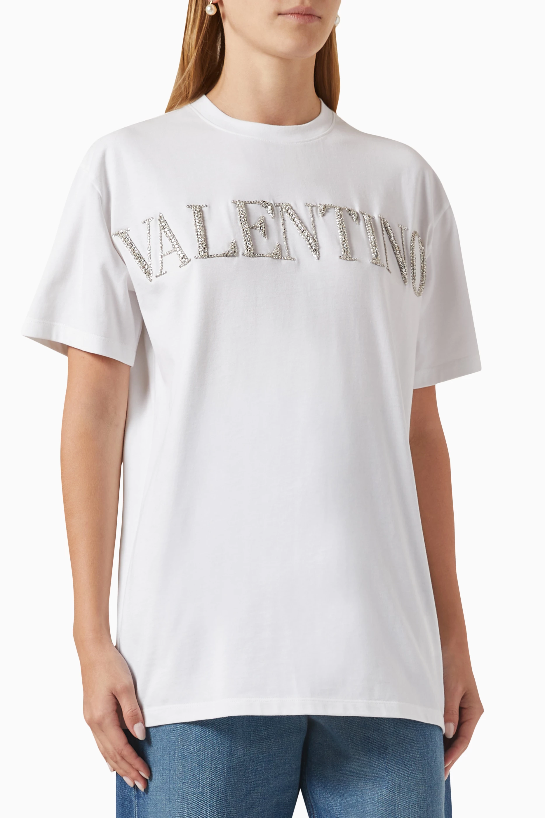 Buy Valentino Garavani White Valentino Logo T shirt in Cotton Jersey For Women Online Ounass Saudi