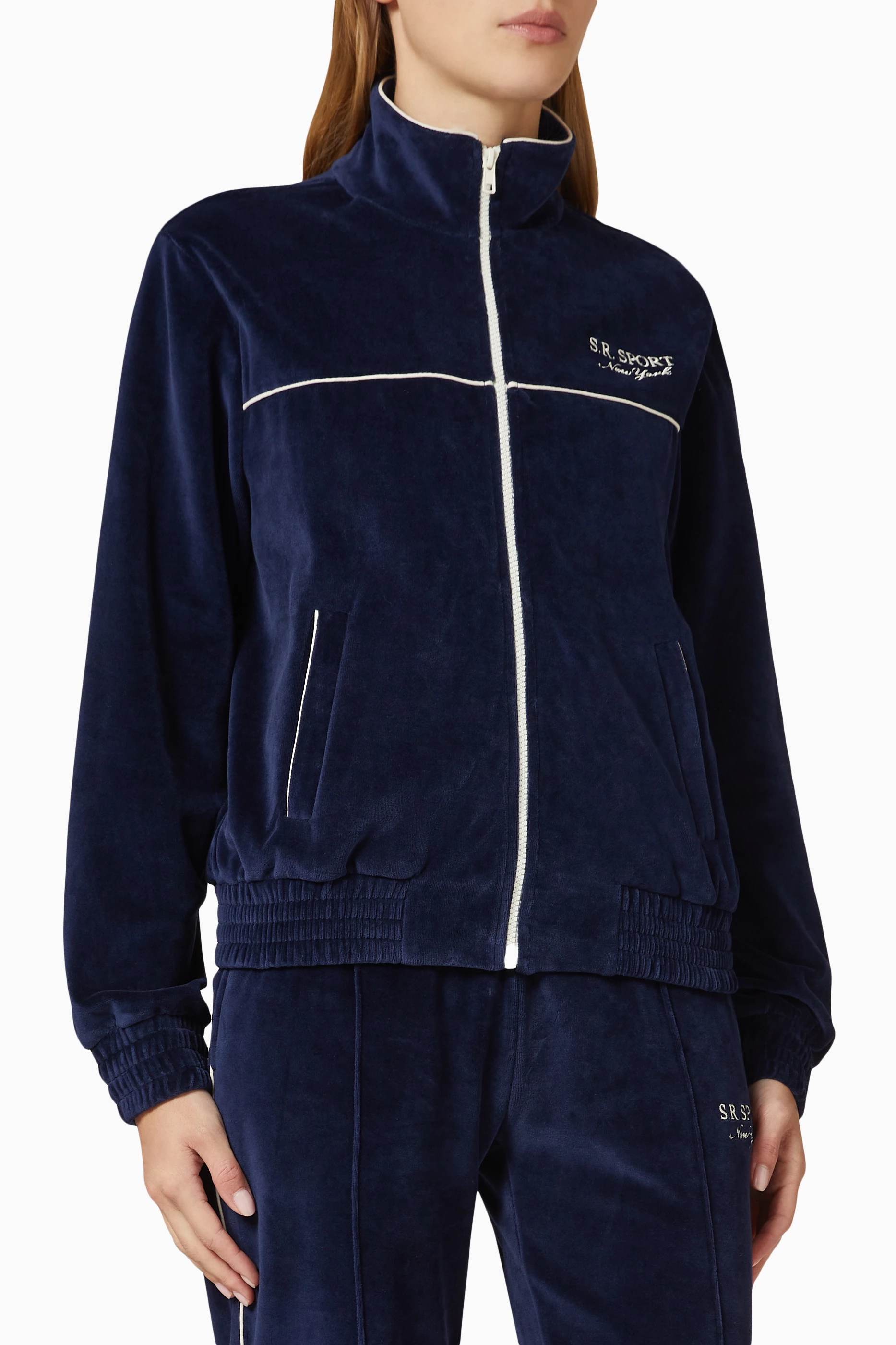 Buy Sporty Rich Blue Eden Jacket in Velour For Women Online